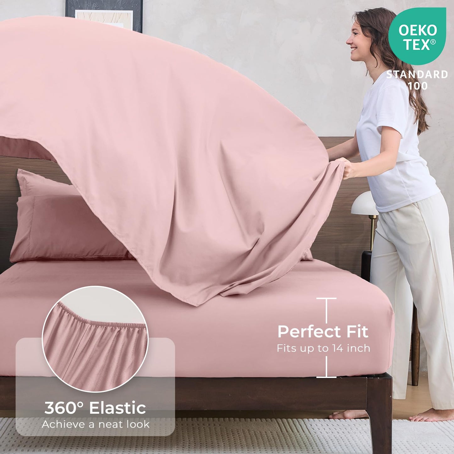 HEVUMYI Dusty Pink Queen Comforter Set - 7-Piece All Season Bed in a Bag Queen, Ultra Soft Bedding Set with Comforter, Flat Sheet, Fitted Sheet, Pillowcases, Pillow Shams