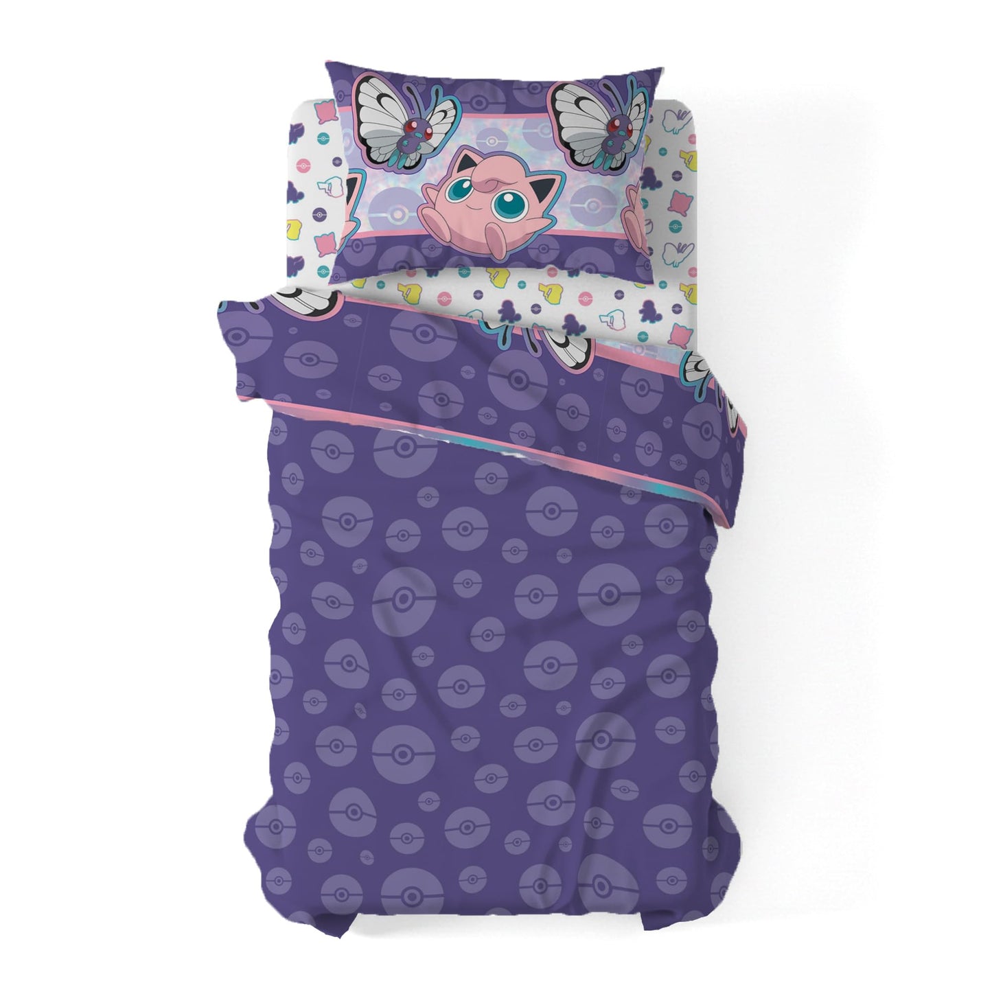 Northwest Pokemon Friendly Battle Twin Size Bed in a Bag Set, Pikachu Eevee Jigglypuff Squirtle, Kids Boys Girls Bedding Comforter Sheets