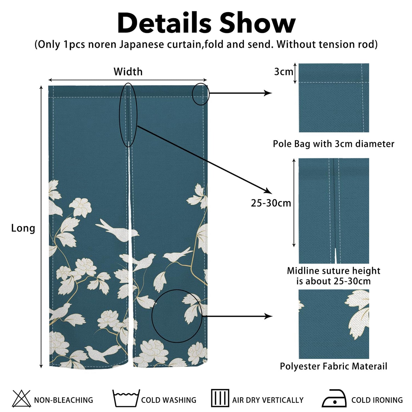 Leowefowa Japanese Noren Doorway Curtain Long Style Door Curtain Tapestry Chinese Printing Feng Shui Window Treatment for Hanging Room Divider Kitchen Home Decor (White, Birds), 33.5"x 70.9"