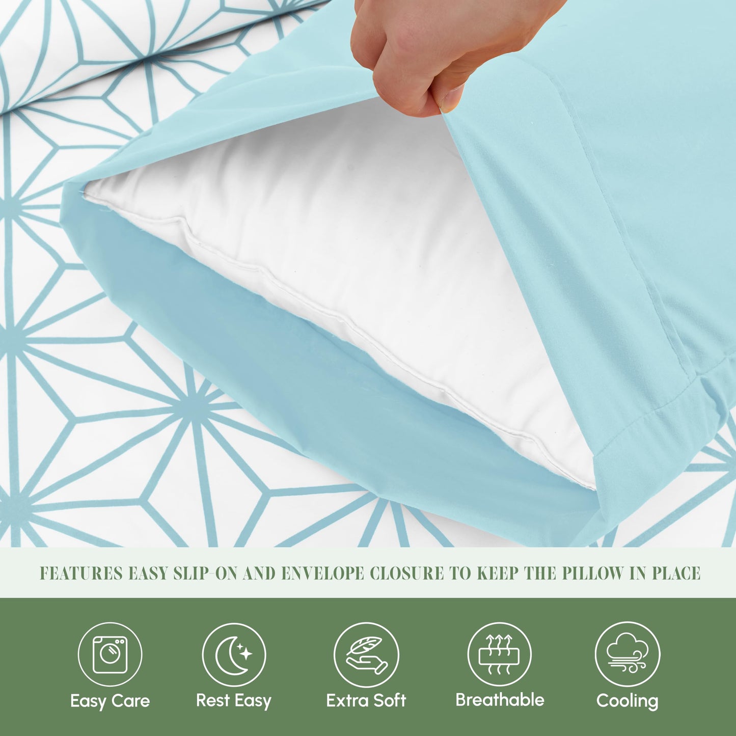 Elegant Comfort Luxury Soft 6-Piece Cube Geometric Pattern Sheet Set - 1500 Premium Quality Microfiber - Wrinkle and Fade Resistant Coziest Bedding Set, All Around Elastic Fitted Sheet, Full, Aqua