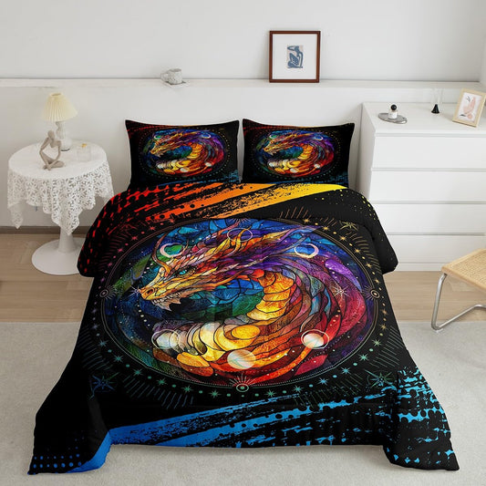 Feelyou Dragon Comforter Set Twin Size Dragon Stuff Comforter for Boys Girls Teens Wild Life Bedding Set Dragon Decor Duvet Set Room Decor Black Orange Yellow Quilt Set
