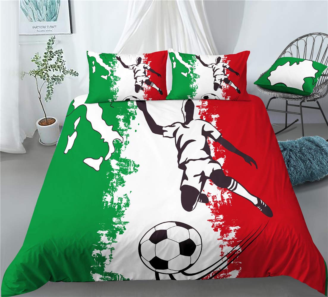 REALIN Italian Football Team Soccer Duvet Cover Set Ball Game Bedding Italy Flags Bed Sets 3/4PCS Quilt Covers/Sheets/Pillow Shams,Twin/Full/Queen/King