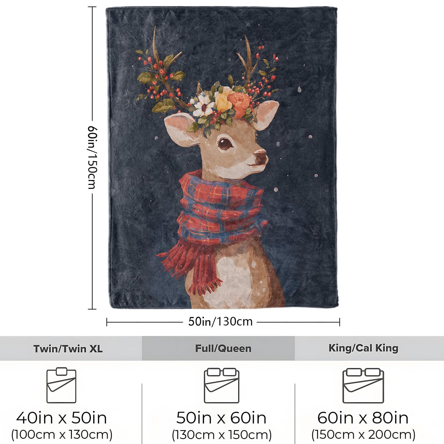 VOPNXLT Cute Winter Reindeer Blanket, Soft Cozy Lightweight Christmas Deer with Plaid Scarf Throw Blanket for Girls Women Kids, Sofa Couch Bed 50x60 Inch Flannel Animal Blankets for Travel Decor Gifts