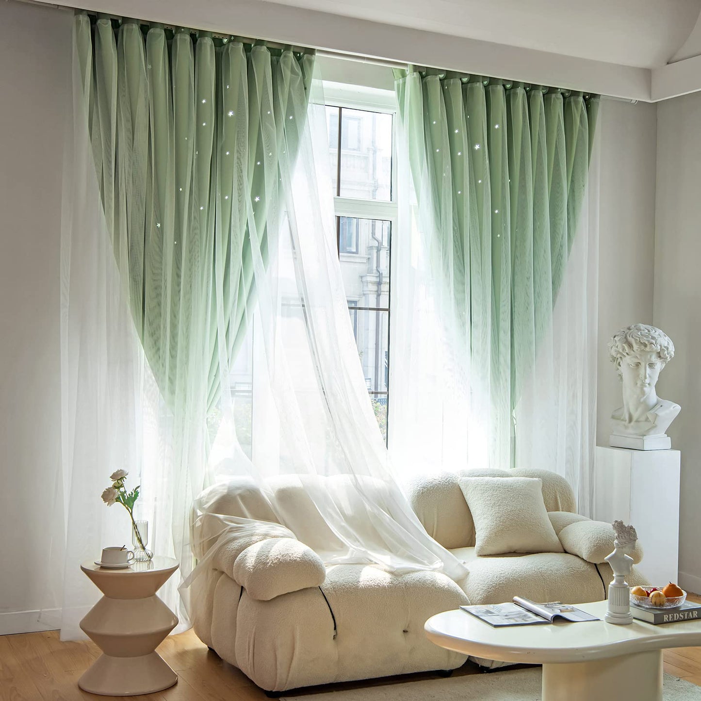 Loyala Stars Blackout Curtains for Bedroom - Double Layer, Kids, Cute - 84 Inch Long, Green, 52 x 84 Inch