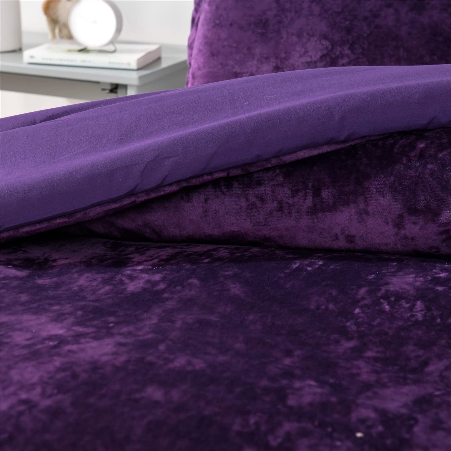 Sunshine Nicole Distressed Velvet Comforter Set, Distressed Velvet Face and Brushed Solid Microfiber Reverse, with Light Weight Soft Poly Fill, 5 Pieces Purple, King