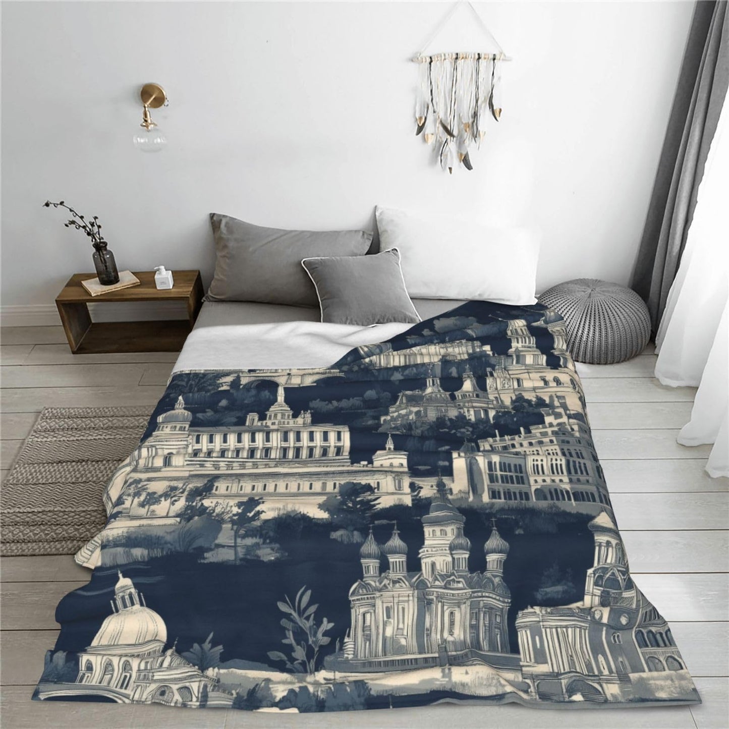 JXDXHCW Throw Blanket Large Size 80"X60" Inches Monochrome Cityscape Soft Cozy Lightweight Blankets for Men and Women