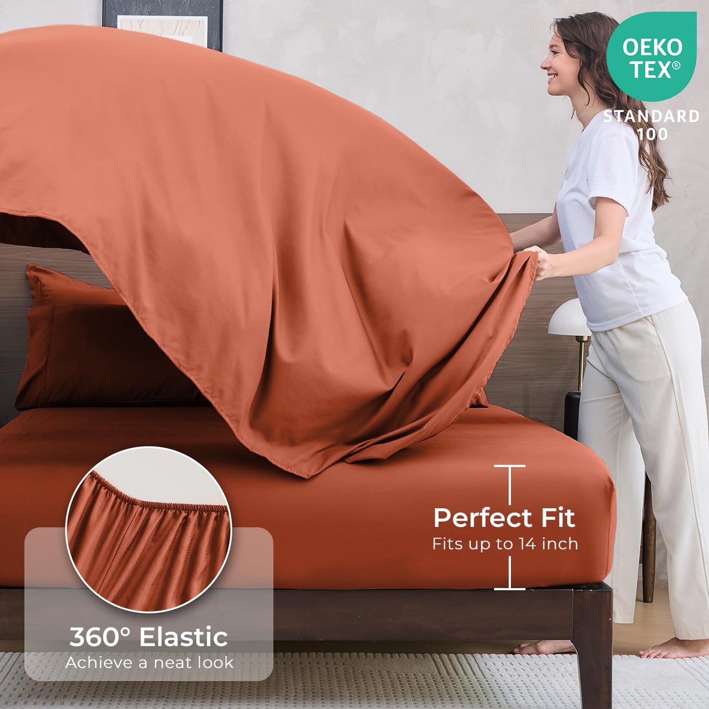 HEVUMYI Burnt Orange Queen Comforter Set - 7-Piece All Season Bed in a Bag Queen, Ultra Soft Bedding Set with Comforter, Flat Sheet, Fitted Sheet, Pillowcases, Pillow Shams