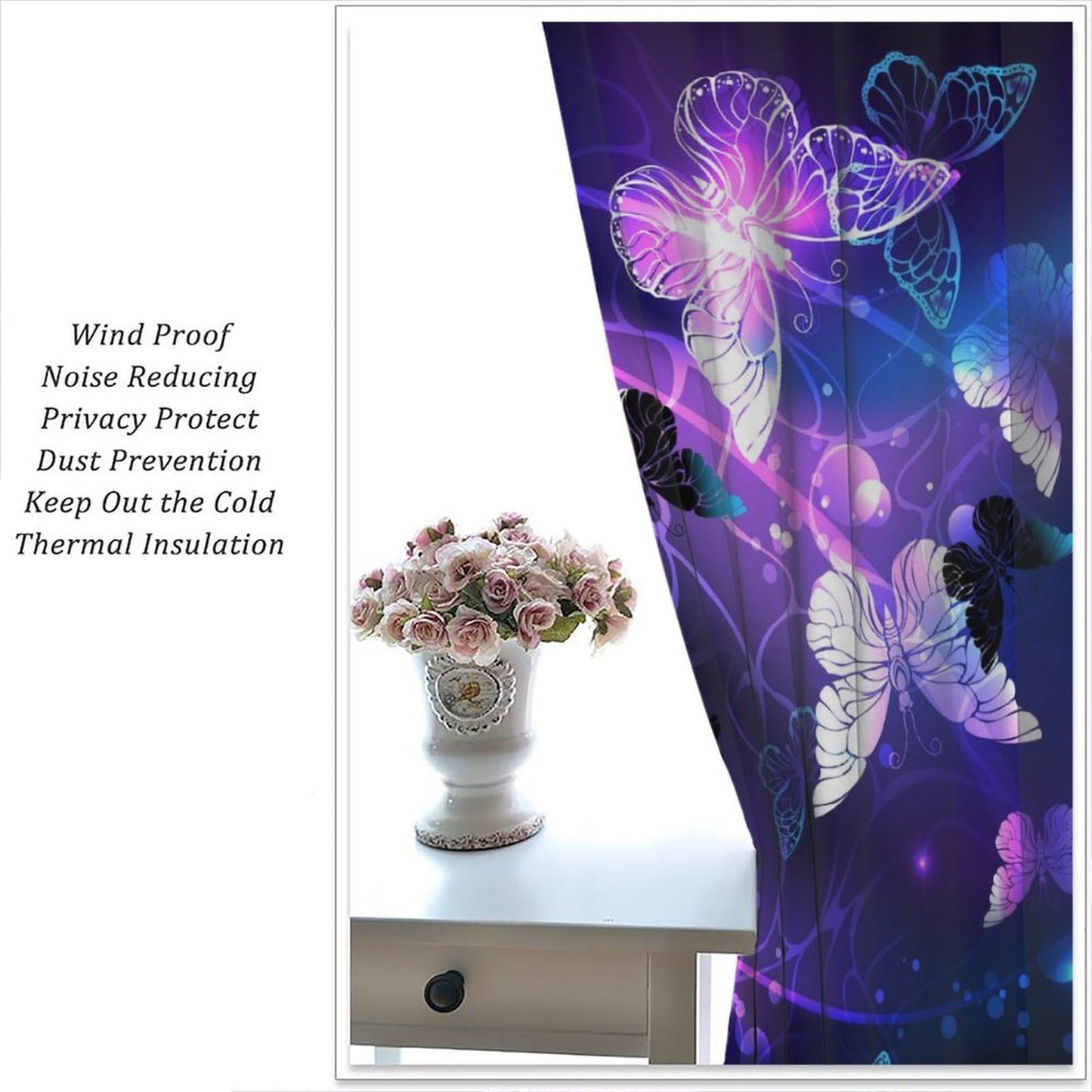 Yearn Jear Butterfly Curtains for Girls Bedroom,Purple Window Curtain Panels Drapes for Kids Bedroom Nursery Room Rod Pocket Windows Door Curtain, W42xL45in Decor
