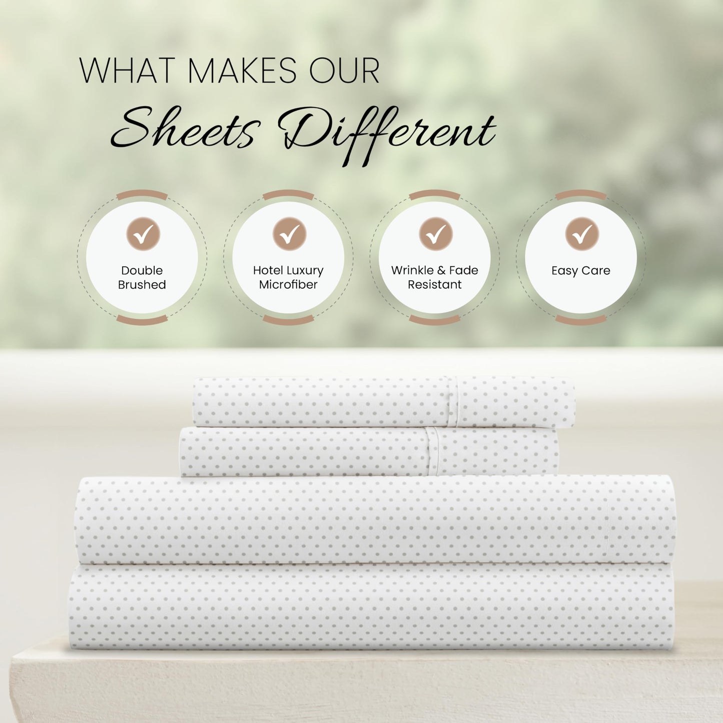 Linen Market Double-Brushed Patterned Microfiber Queen Sheet Set 4 Piece – Oeko-TEX Certified Ultra Soft & Wrinkle-Free - 16" Deep Pocket Sheets - Easy Care Queen Size - Stippled Light Gray