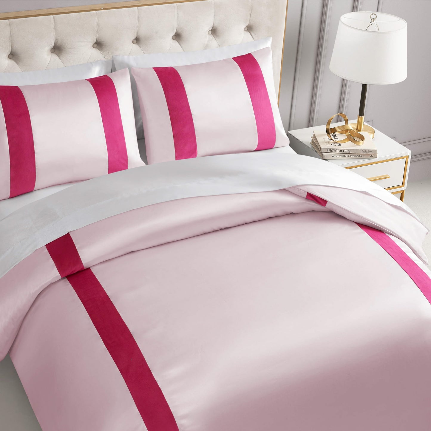 Juicy Couture Velvet Stripe on Satin Pink Twin/Twin XL Comforter Set - 2 Piece Luxury Bedding Ensemble