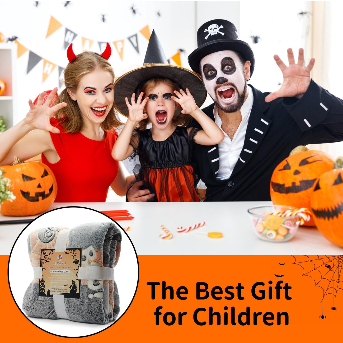LIFEYJ Glow in The Dark Halloween Blanket Gifts for Girls Boys, Soft Pumpkin Blanket 3 4 5 6 7 8 9 10 Year Old Girl Gifts, Girls Toys Age 6-8, Girls Gifts for Birthday, 50"x60"