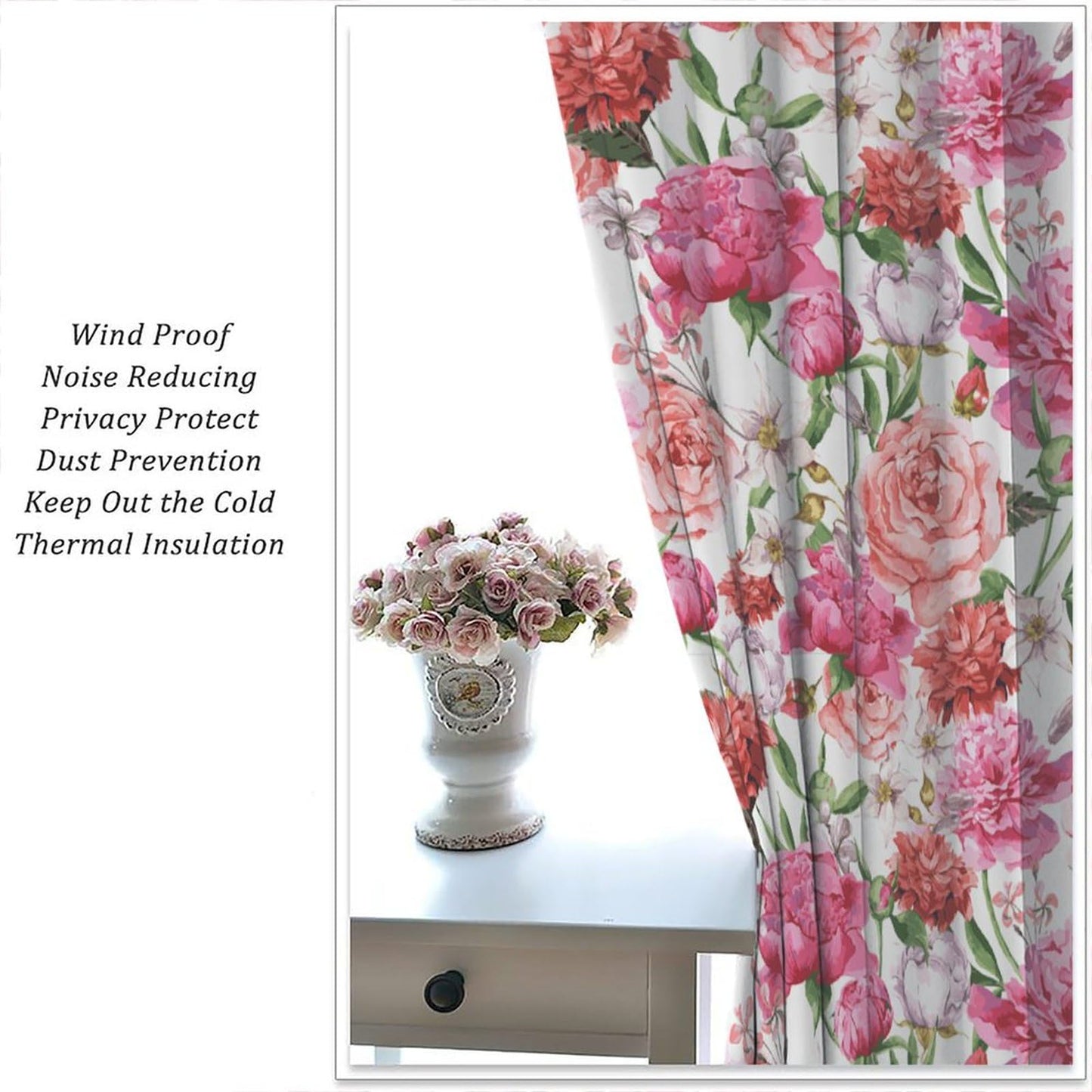 BenYaSong Watercolor Flower Blackout Window Curtain, Victorian Floral Pattern Painting Style Print with Peonie for Kitchen Bedroom Children Living Room Window Curtain Drapes 2 Panels 42x45 Inch