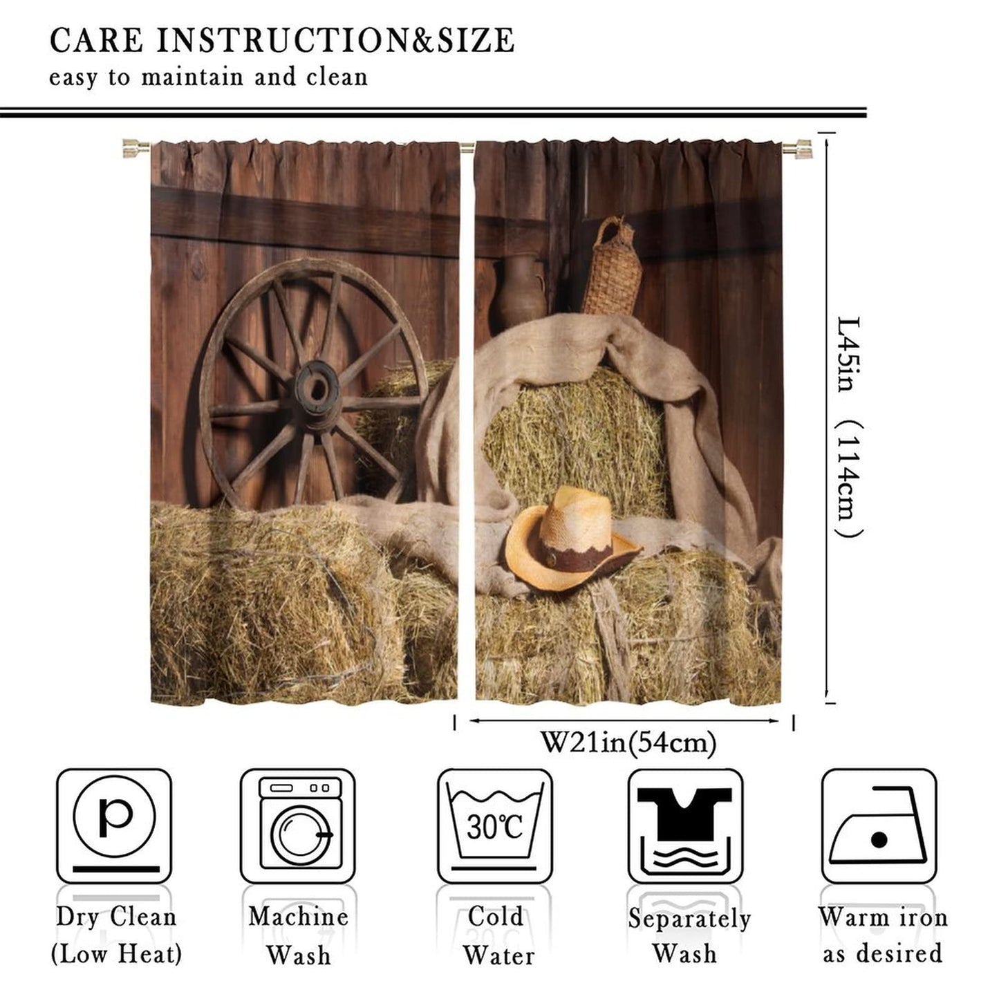 Wooden Barn Blackout Curtains,Rural Farm Old Horse Stable Barn Wood Planks Print Theme Home Fabric Living Room Bedroom Kitchen Bathroom Decor W42xL45in