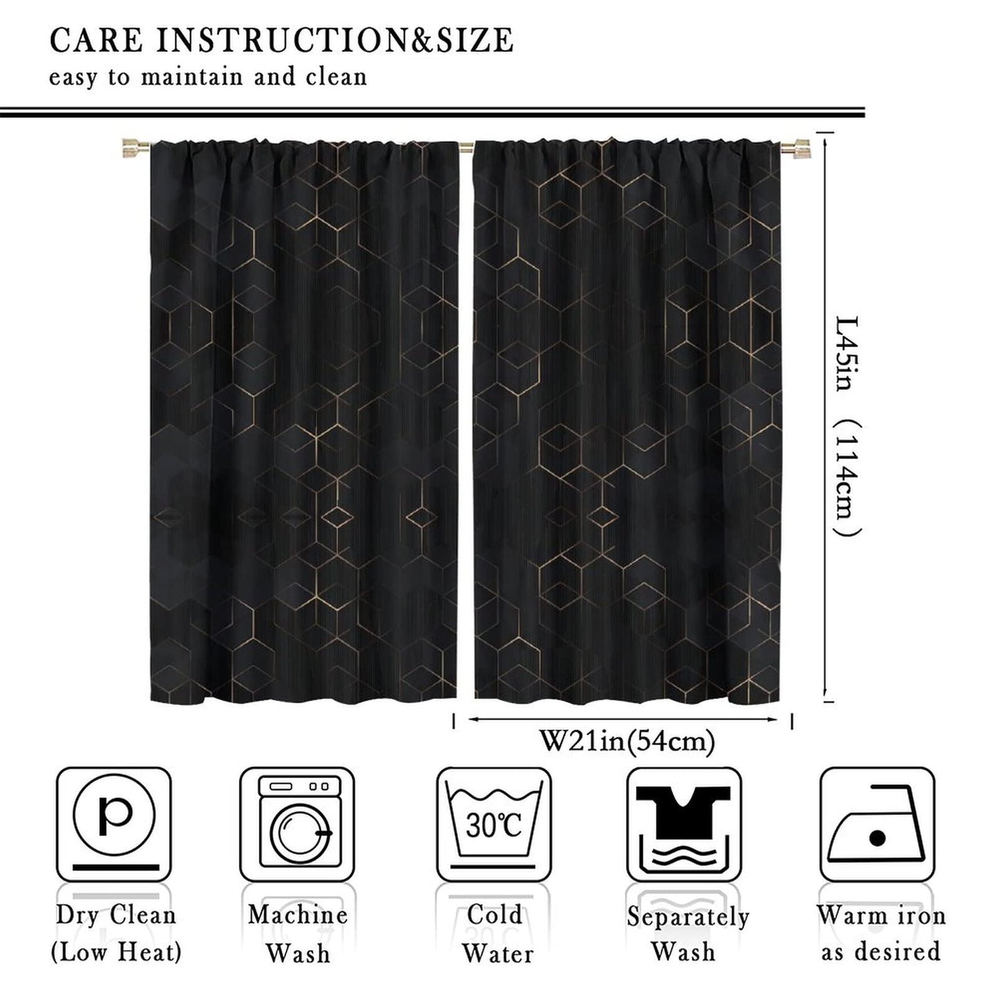 Luxury Abstract Blackout Curtains,Black Golden Light Lines Geometric Texture Illustration Blackout Window Door Curtains for Living Room Bedroom Decor W42xL45in