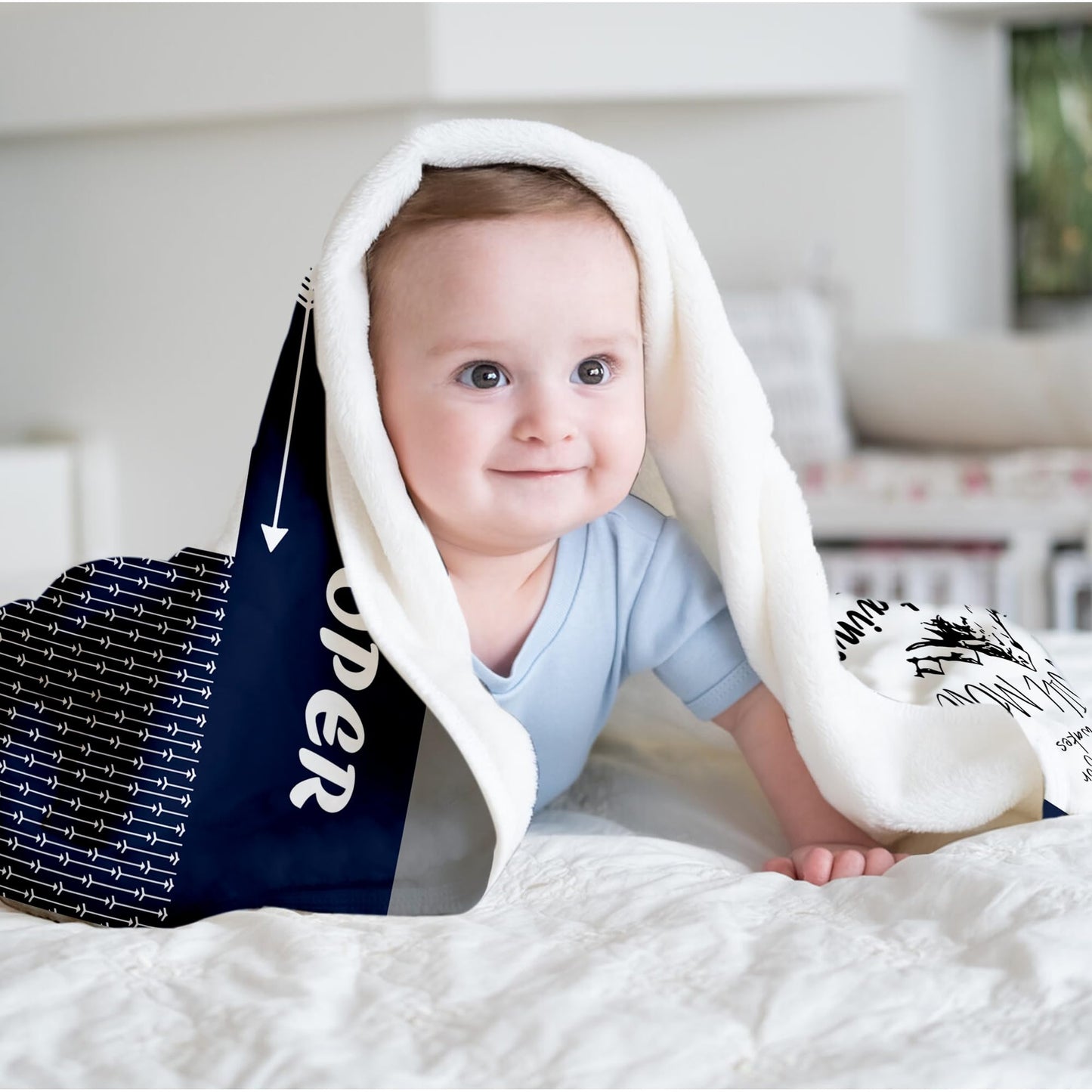 Personalized Baby Blankets for Boys, Custom Woodland Kids Blanket with Name, Soft Throw Receiving Blankets for Newborn Nursery, Customized Baby Shower Christmas Birthday Gifts