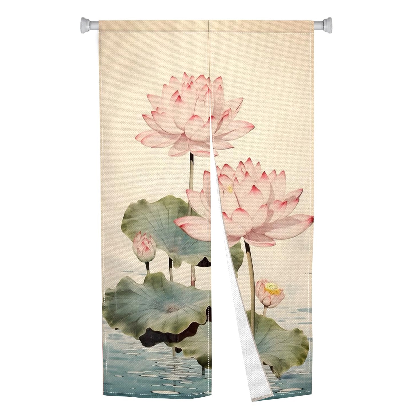 Leowefowa Long Style Noren Japanese Doorway Curtain Traditional Lotus Printed Window Treatment Fengshui Door Curatin Tapestry for Wall Hanging Room Divider Kitchen Home Decor Gift, 33.5"x 70.9"