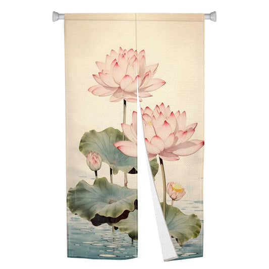 Leowefowa Long Style Noren Japanese Doorway Curtain Traditional Lotus Printed Window Treatment Fengshui Door Curatin Tapestry for Wall Hanging Room Divider Kitchen Home Decor Gift, 33.5"x 70.9"