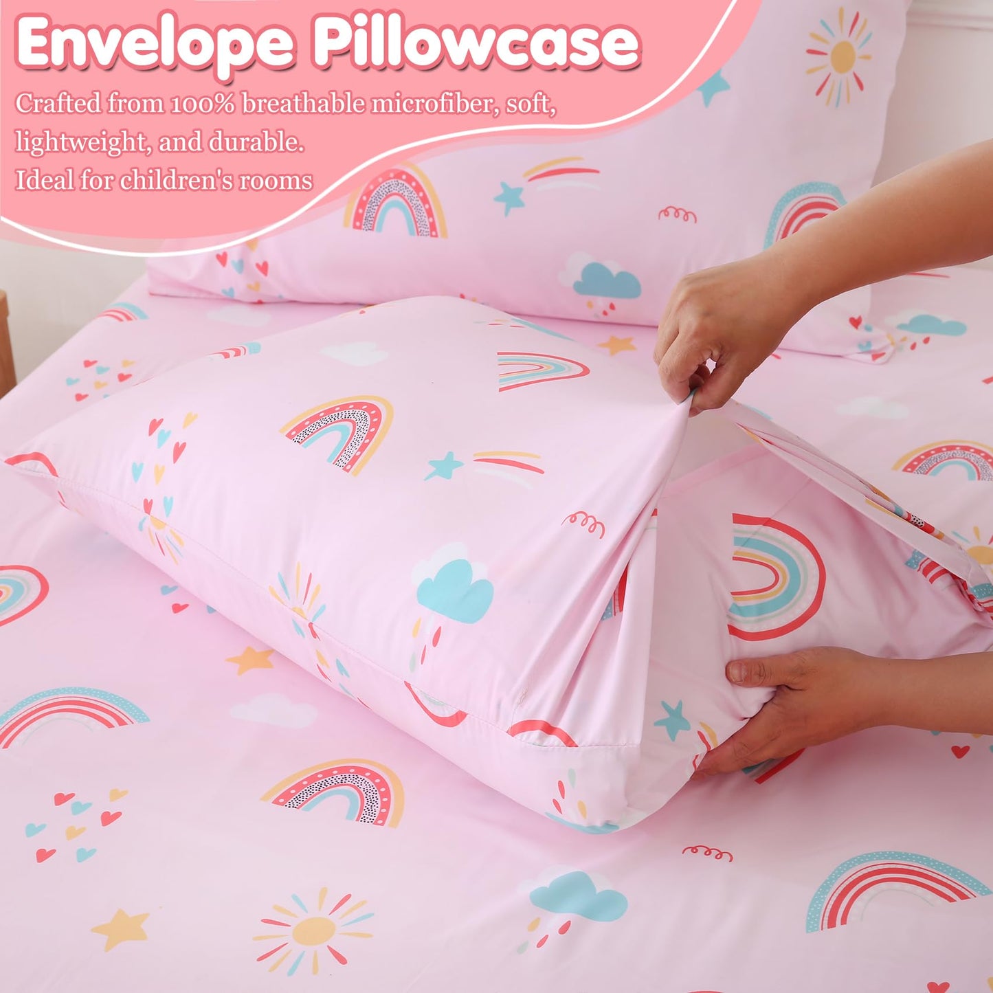 CIMVI Girls Twin Sheet Set Rainbow - 3 Piece Bed Sheet for Kids with Pillowcase 15-Inch Deep Pocket Fitted Sheet Soft Breathable Microfiber Bedding Sheets Fade Resistant Children Room Decor