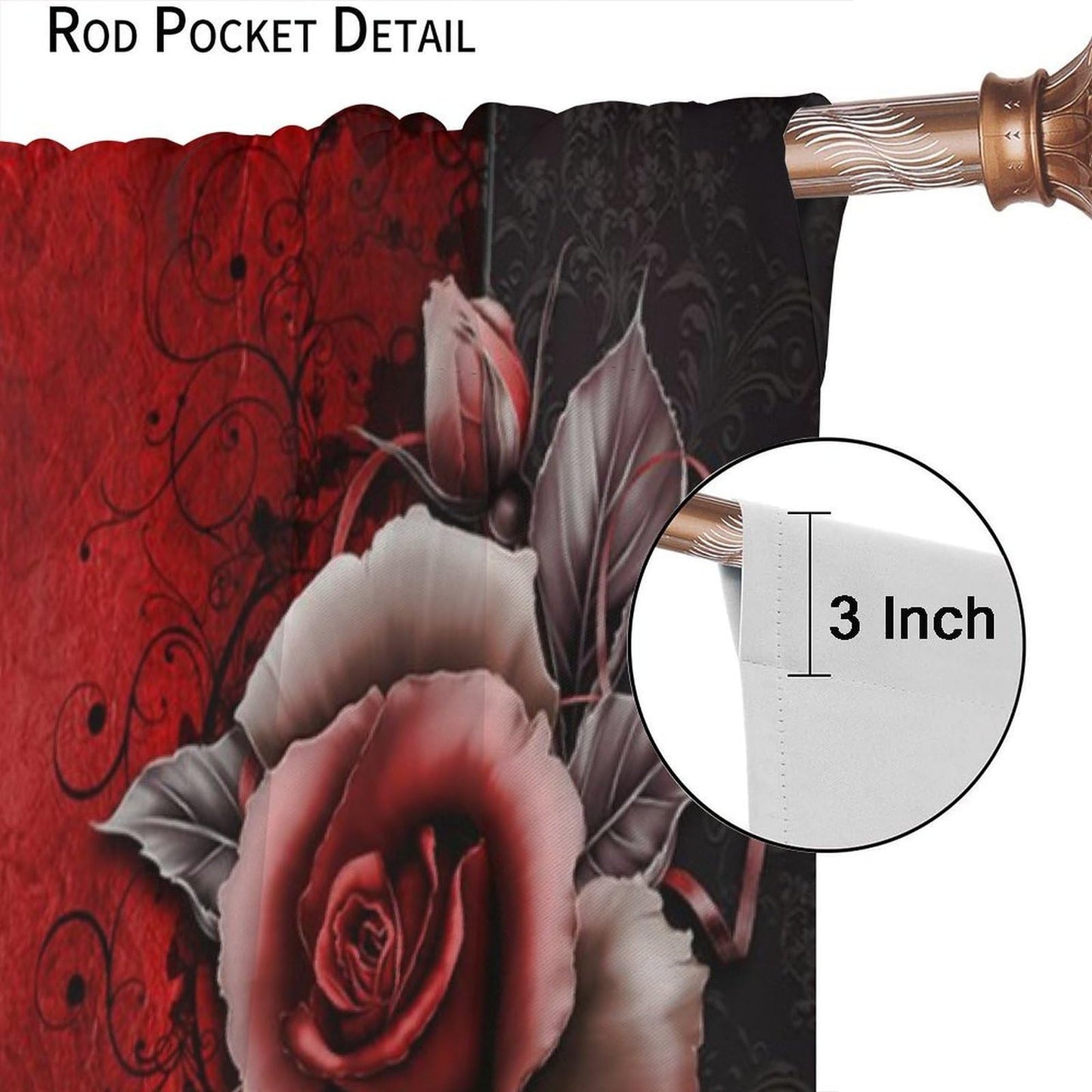 GoDazzling Retro Gothic Dream Rose Curtains, Red Rose Flower Abstract Rod Pocket Window Drapes, for Bedroom Living Room 41" W X 45" L (No Blackout)
