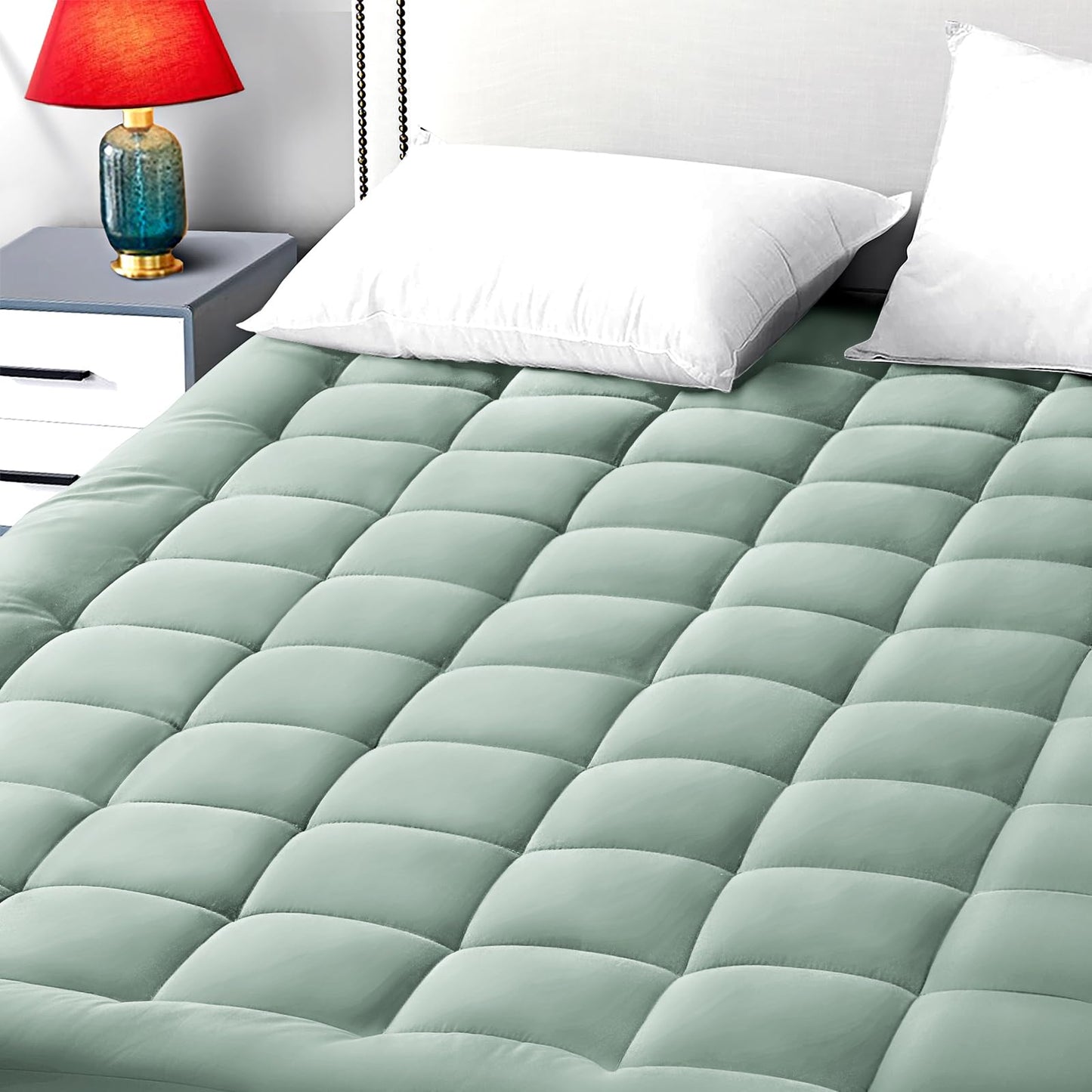 EASELAND Twin Size Mattress Pad Pillow Top Mattress Cover Quilted Fitted Mattress Protector Single 8-21" Deep Pocket Cooling Mattress Topper (39x75 Inches, Pale Aqua)