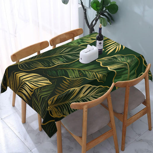 Kuderiy Green Gold Leaves Rectangle Tablecloth Palm Tree Leaf Table Cloth Summer Vintage Tropical Botanical Rectangular Tablecloth Luxury Table Cover for Dining Room Kitchen Party 54 x 72 Inch