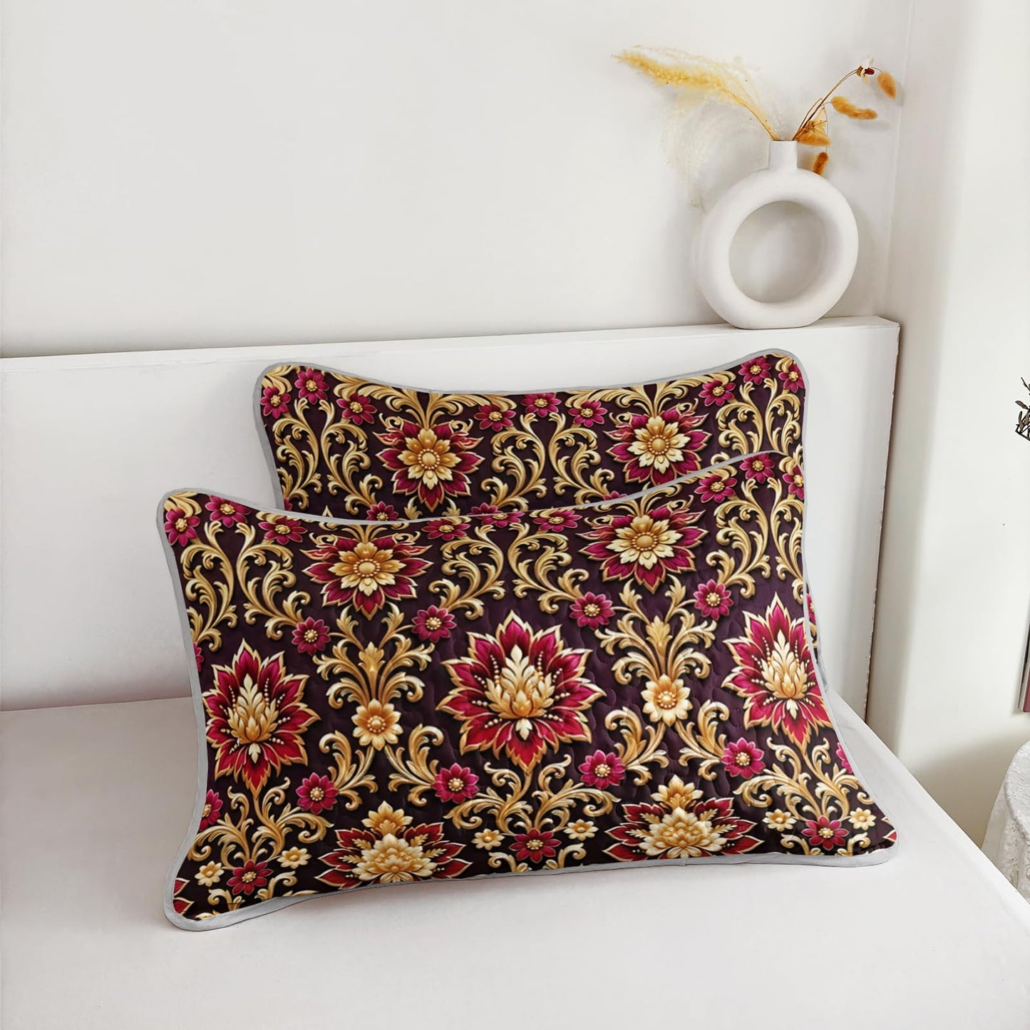 AILONEN Luxury Gold Floral Quilt Set - Elegant Flower King Bedspread Coverlet with 2 Pillowcases Room Decor for Adults & Bedroom
