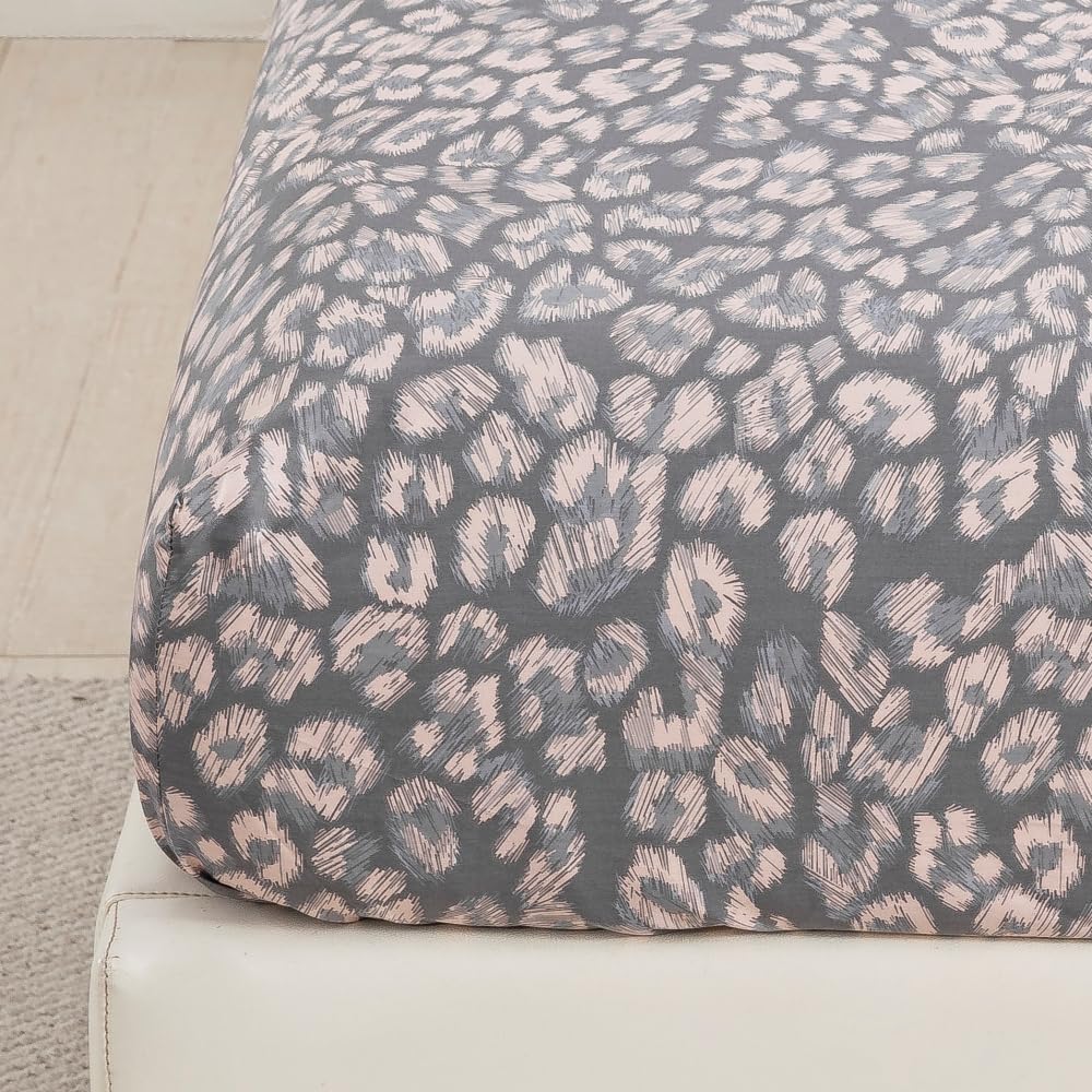 DAUAOTO Queen Size Printed Sheets Set, 100% Cotton Bedding Sets, Up to 14" Deep Mattress, Modern Pattern Bedlinen Set, Leopard Gray
