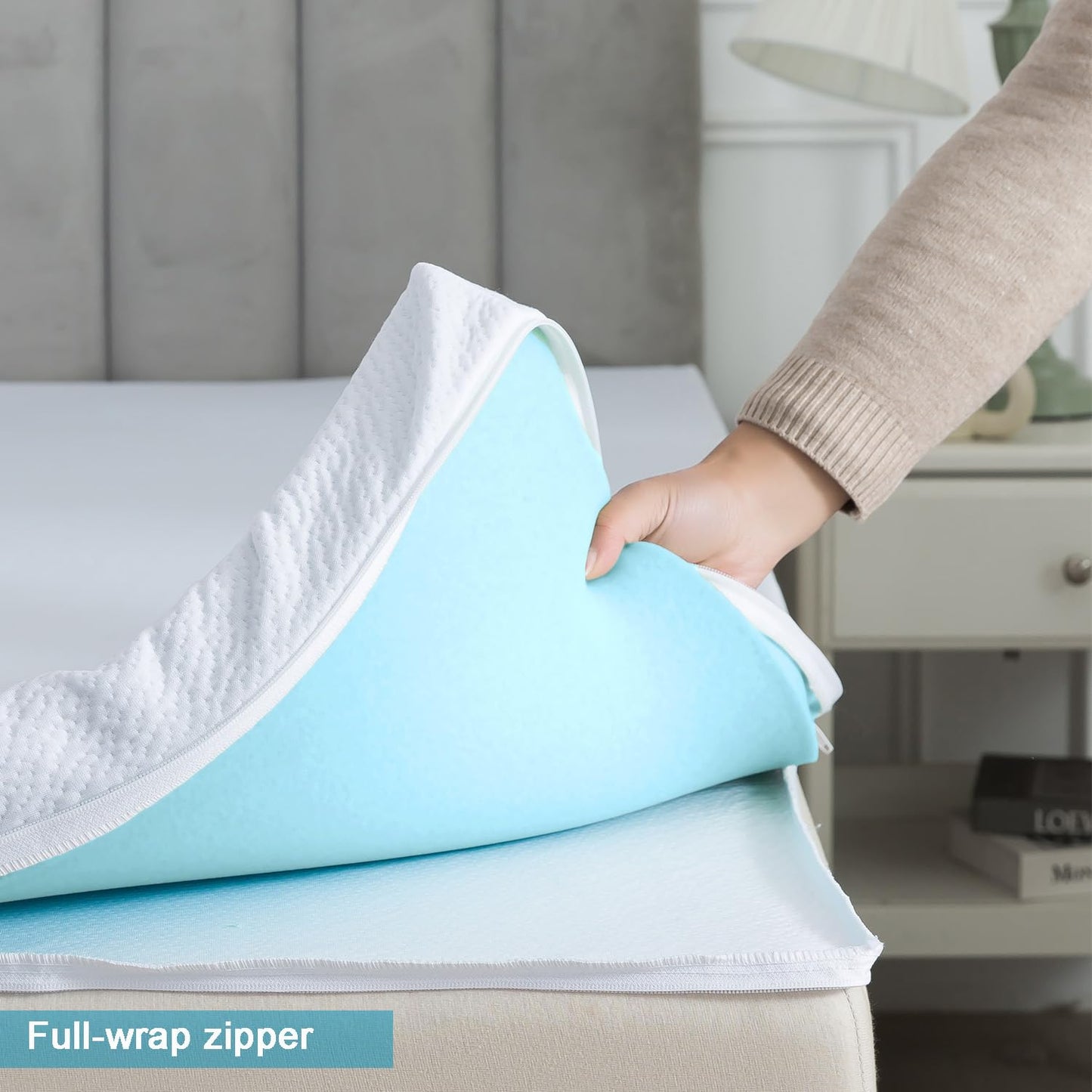 SHOUREN Mattress Topper Cover Only Twin, 2-3 Inch Zippered Mattress Topper Protector with Adjustable Straps, Ultra Soft Breathable Washable Encasement, Secure Fit, White