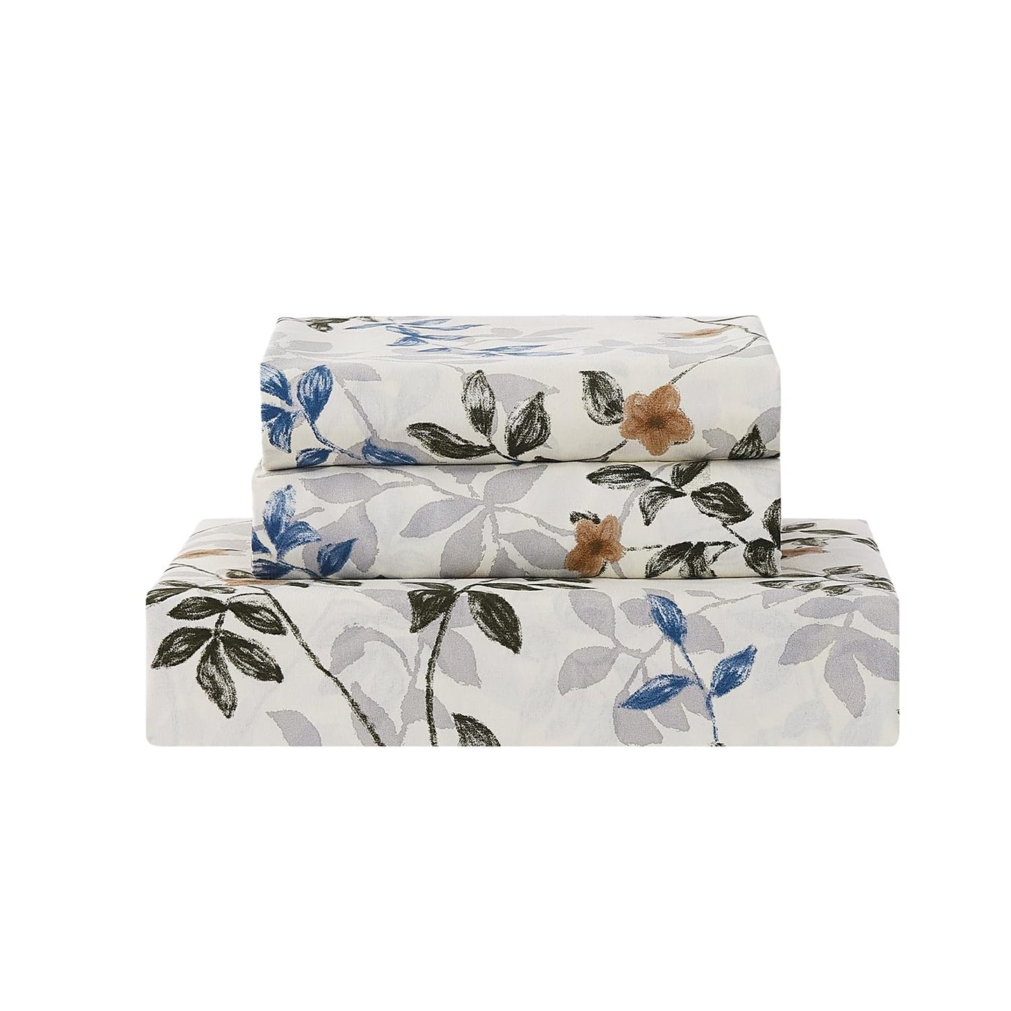 Vaulia Soft Microfiber Floral Duvet Cover King Size, Blue Leaves Botanical Print Pattern, Lightweight and Breathable Reversible Design, 3-Piece Set (1 Duvet Cover 2 Pillow Shams)