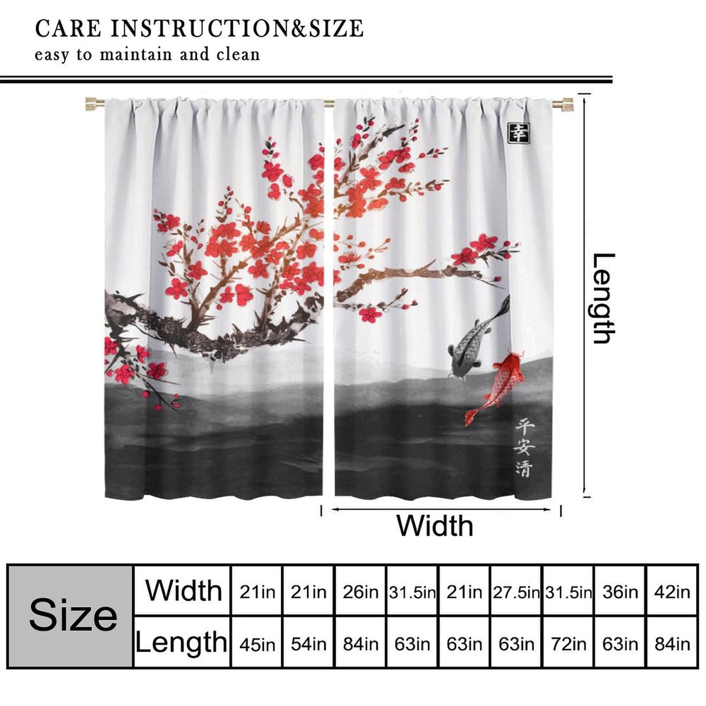 Japanese Curtains,Cherry Blossom Red Floral Ink Painting Window Treatment Curtains Cloth Farbic for Dining Room Cafe Living Room Bedroom Kitchen Office Drapes Decor,42x45 in