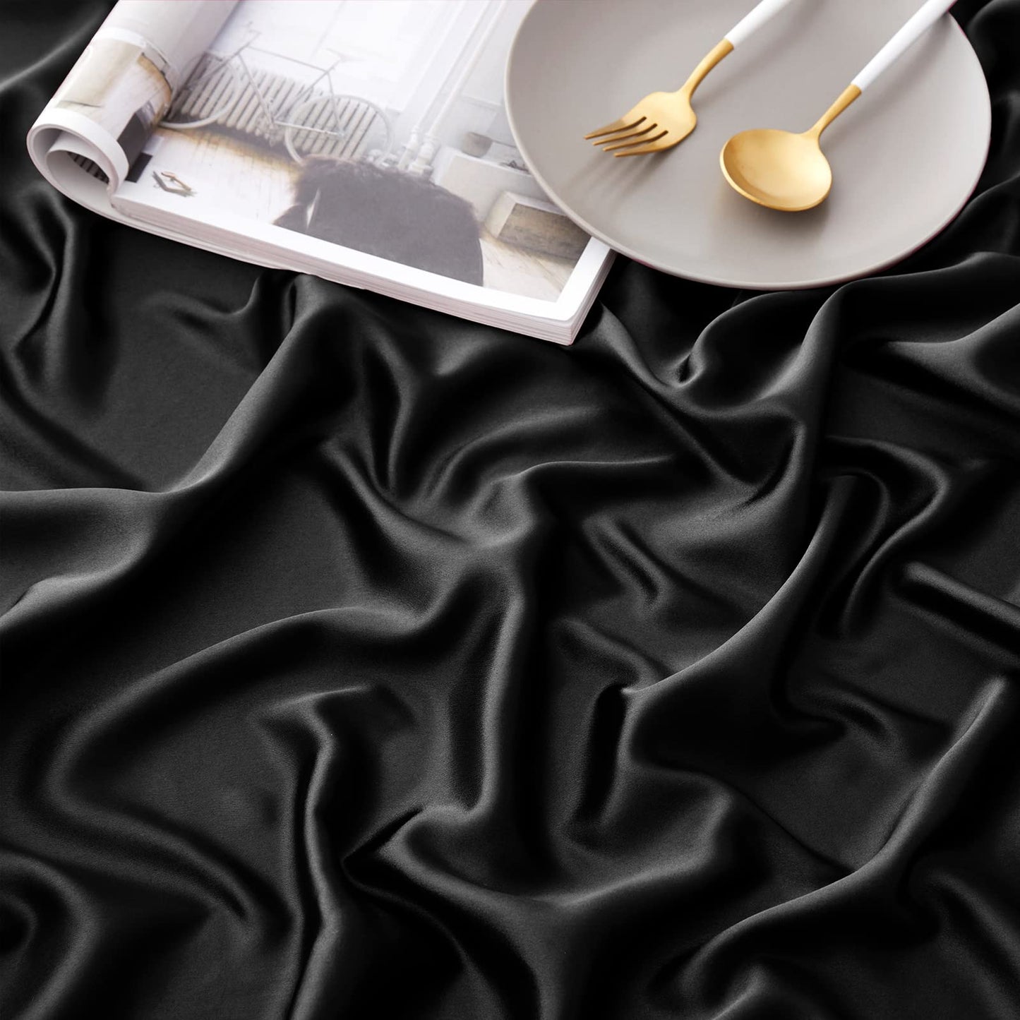 Horbaunal 6 Piece Satin Sheet Set King Size Luxury Silky & Soft Black Satin King Bed Sheet Set with 16" Deep Pocket, 1 Fitted Sheet, 1 Flat Sheet, 4 Pillowcases