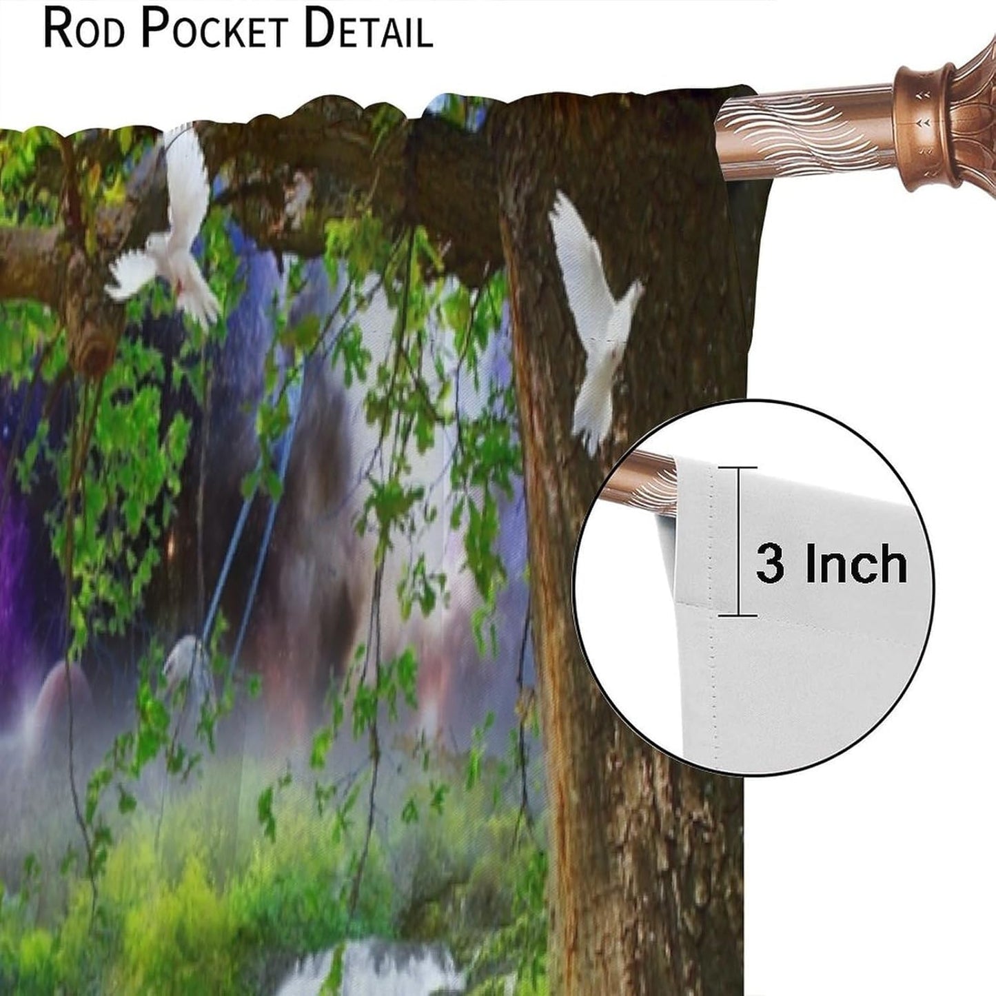 HZOHNAGO Waterfall Curtain Forest Lake Swans Deers Fishs Pigeons Fantastic Scenery Blackout Print Rod Pocket Window Drapes for Bedroom Living Room 42x45in