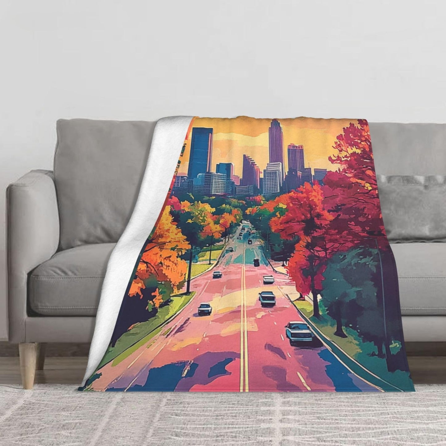 Cafemira Cozy Fleece Throw Blankets,City Street,Flannel Blanket,for Camping,Office nap,Outdoor,Throw for Couch Bed Decor,All Season,Non-Shedding,Anti Allergy,Easy to fold.60x50 Inch