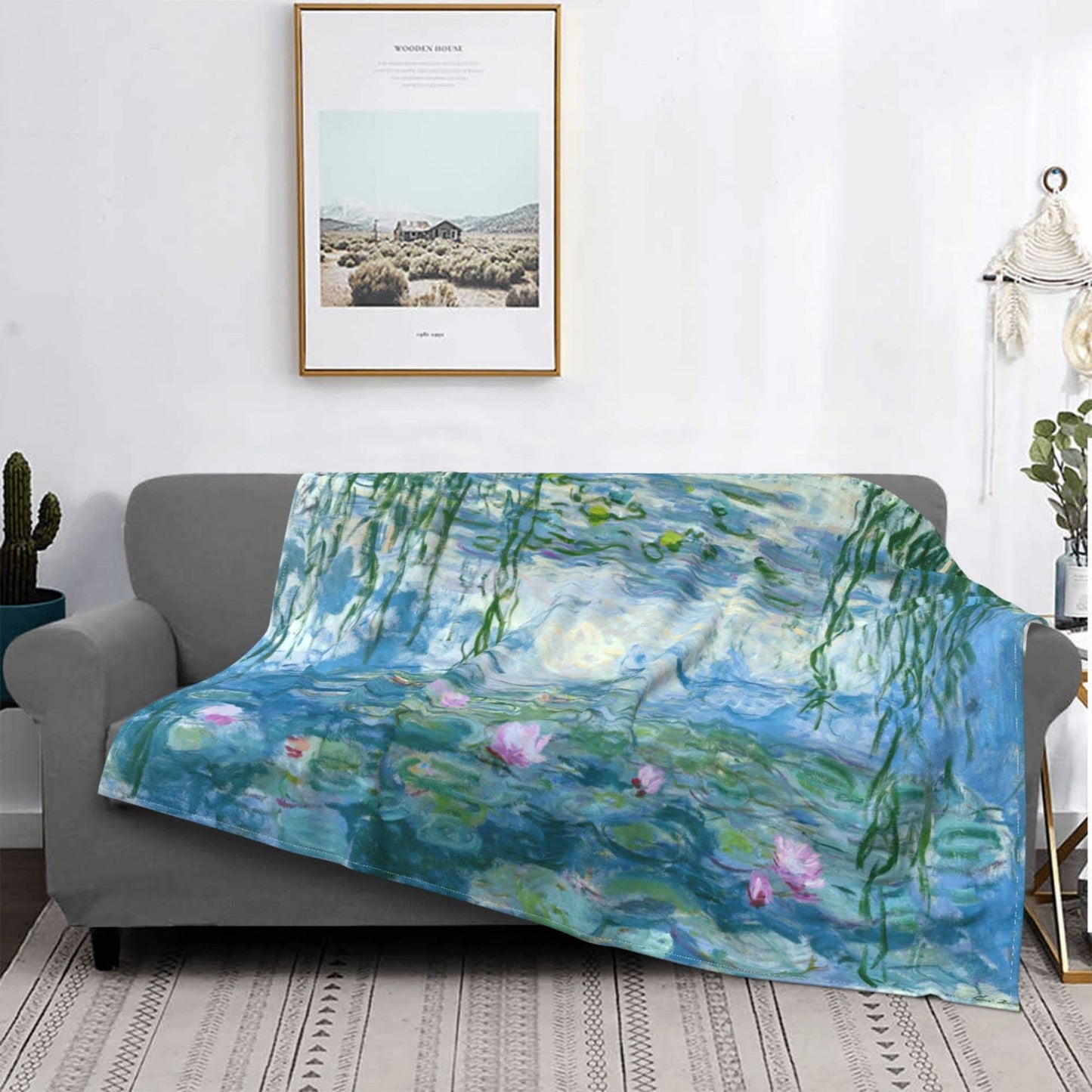Monet Water Lilies Soft Blanket All Season Fuzzy Throw Warm Lightweight Blanket Flannel Blankets Fleece Throws for Bed Sofa Couch Travel Home Living Room Decor 60"x50"