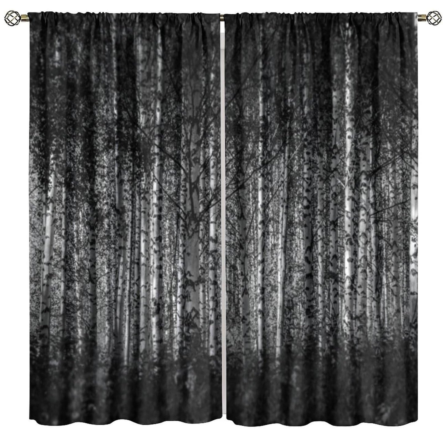SHElifestyle Gothic Forest Window Curtains, Dark Scary Window Treatments Halloween Horror Spooky Black Trees Window Drapes for Bedroom Living Room W42 X L45