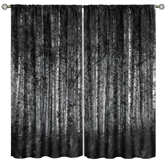 SHElifestyle Gothic Forest Window Curtains, Dark Scary Window Treatments Halloween Horror Spooky Black Trees Window Drapes for Bedroom Living Room W42 X L45