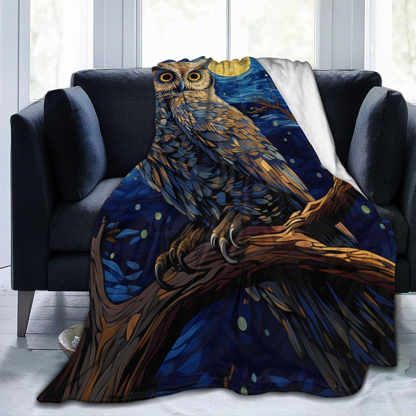 amepay Owl Blanket for Adults Kids Gifts for Owl Lovers Blue Starry Sky Painting Flannel Throw Blankets Soft Comfy Lightweight for Home Decor Couch Bed Sofa 60x50 Inches