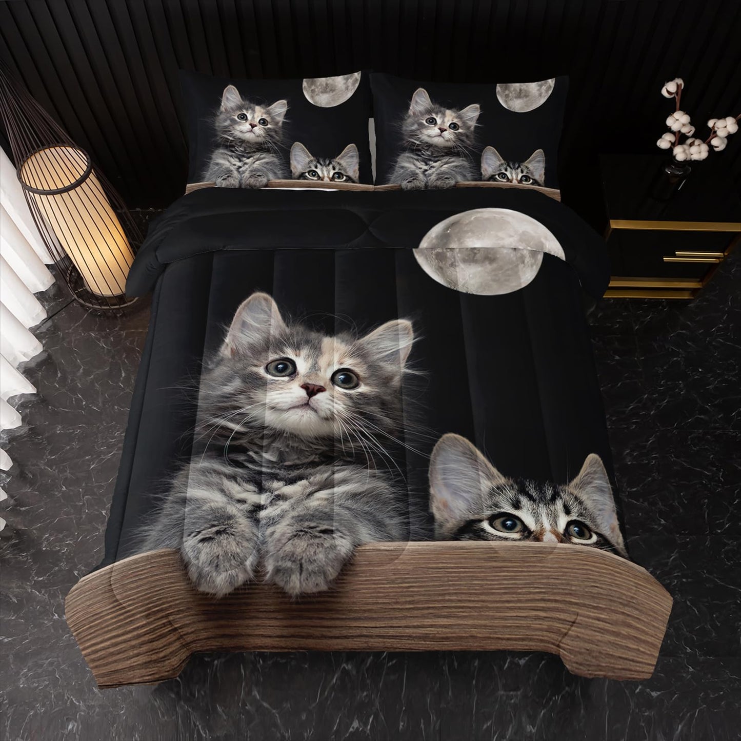 Nttopship Kids Cute Cat Comforter Bedding Set Twin,Grey Kawaii Pet Cat Bedding Set 3 Piece for Teens Kids Boys Girls Adults Animals Pattern Room Decor Soft Comforter with 2 Pillowcases