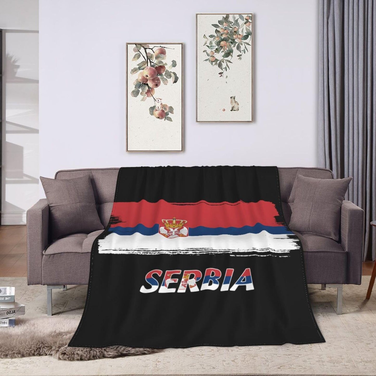 Serb Flag Throw Logo Blanket Vertical Super Soft Flannel Caroset Lightweight Warm No Pilling Woollen Blankets Sofa Bed Dorm Bedroom Home 60"X50"