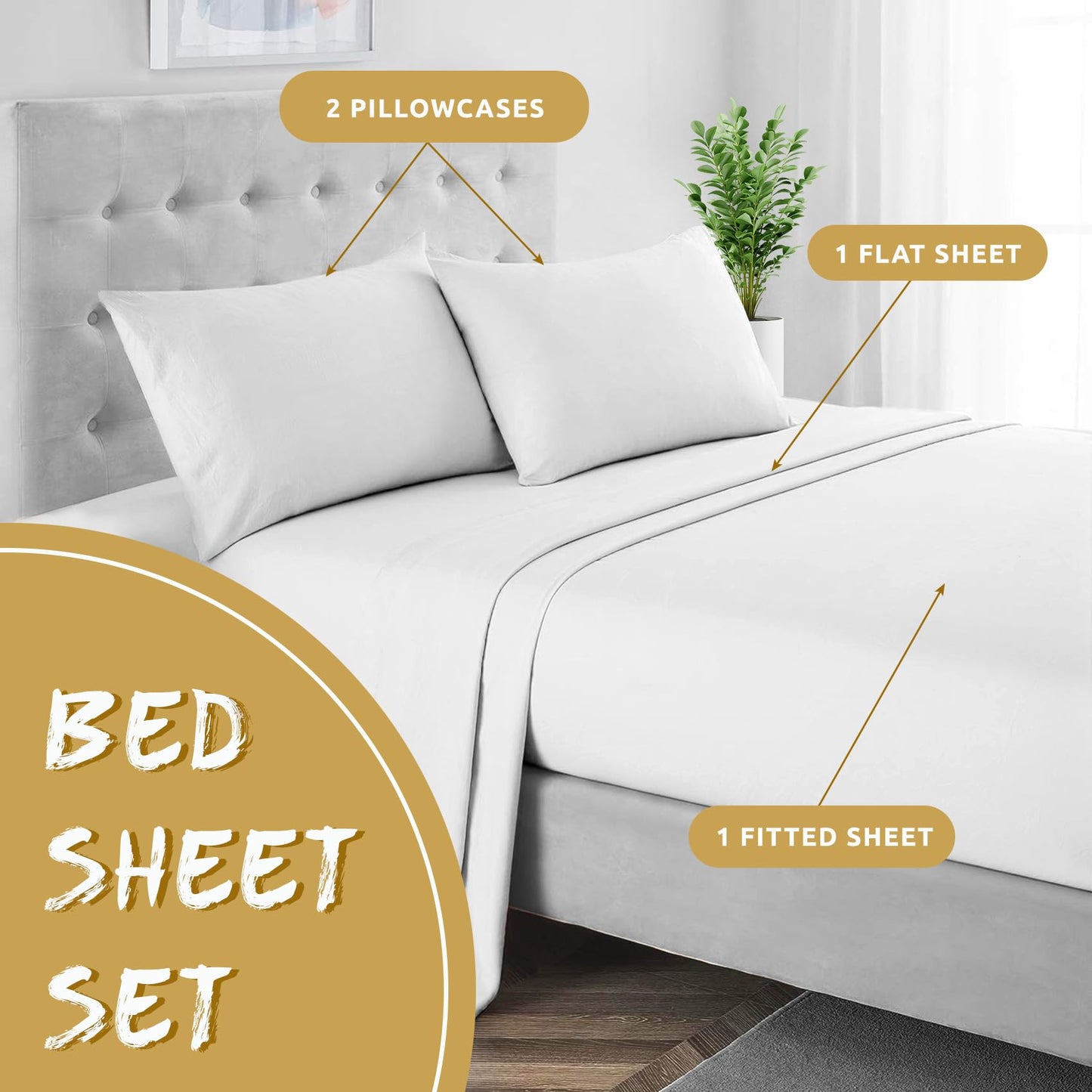 Wildflower Sheets Split King Size - White Floral Green Botanical Bed Sheet Set - Deep Pocket Soft Microfiber Bedding Set 5 Piece - Fitted Flat Sheet Pillowcases - Wildflower Bedroom Decor & Gifts