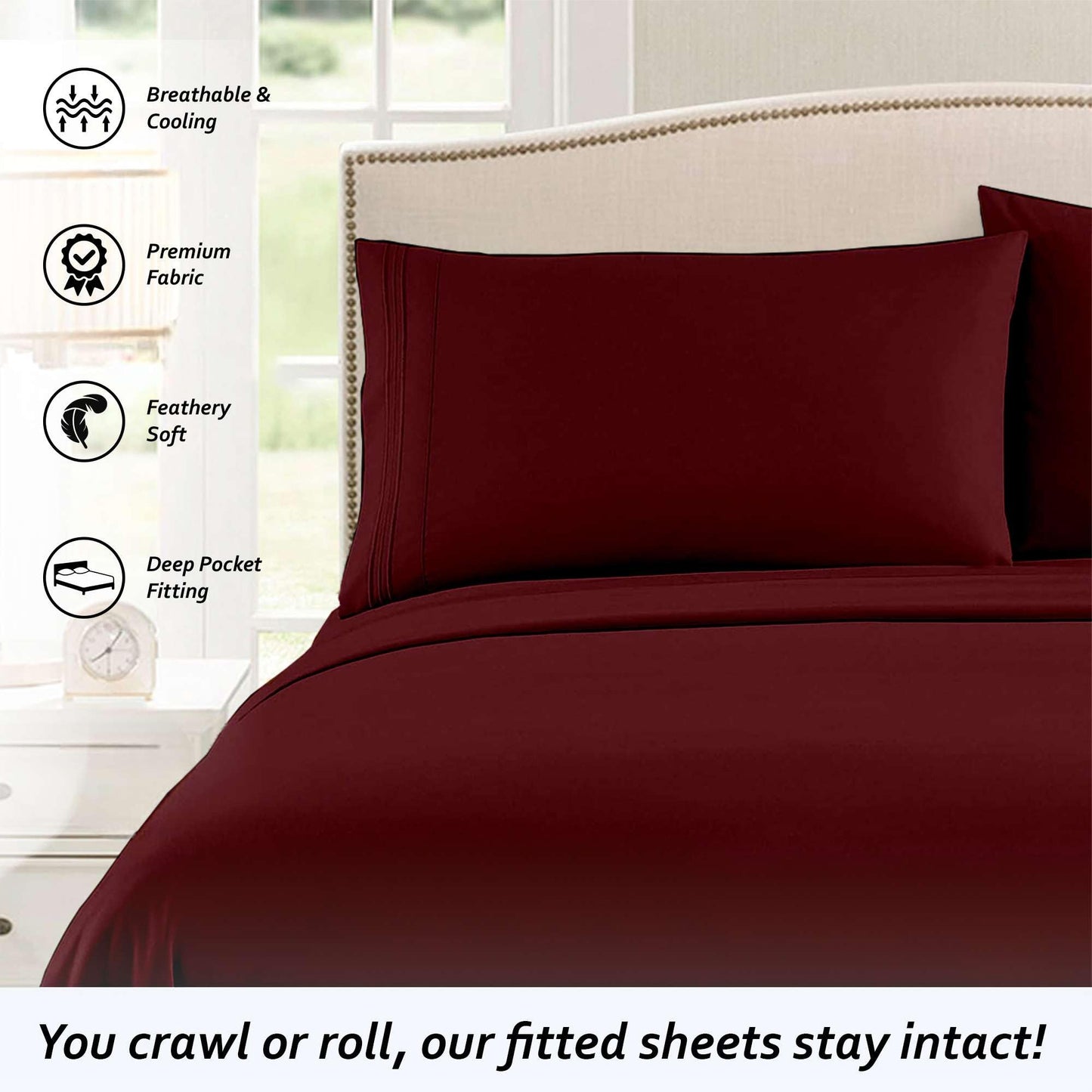 Rajlinen Short Queen RV Camper Sheet Set (60x75) – 100% Egyptian Cotton, Soft & Cooling, 16” Deep Pocket Fitted Sheet, Luxury Hotel Quality Bedding for RVs, Campers & Motorhomes (Burgundy Solid)