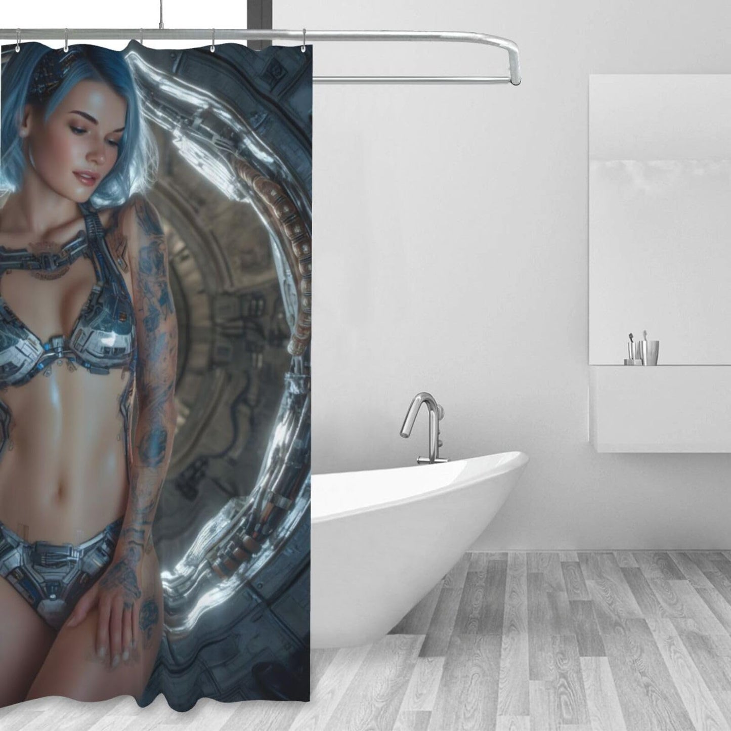 HEILIVIO Shower Curtain Young Woman Waterproof Fabric Stylish Durable Bathroom Decor,Quick-Dry,60x72inches,Includes Hooks