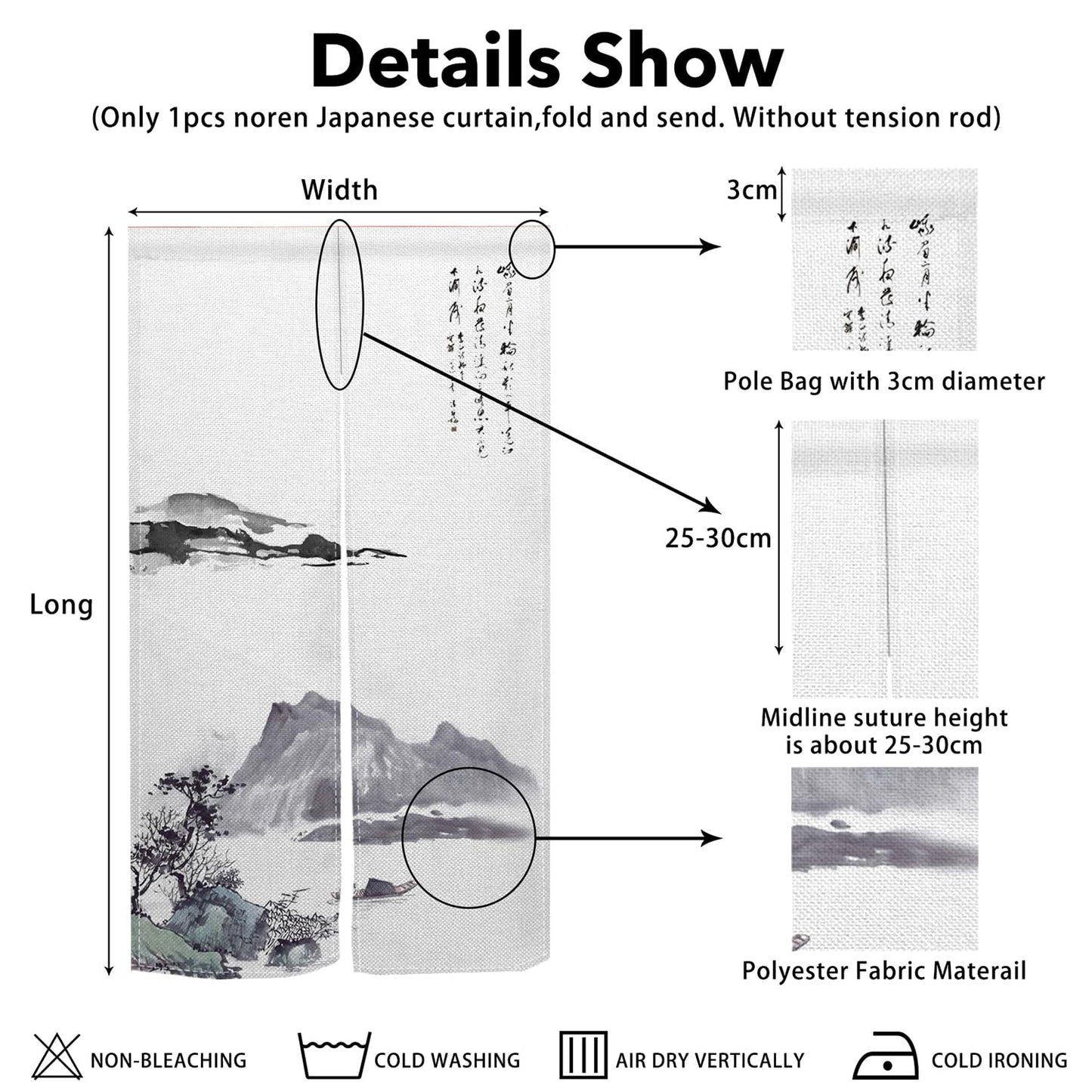 Leowefowa Long Japanese Noren Doorway Curtain Tapestry Entrance Fengshui Curtain for Doorway Tapestry ChinesePrinting Window Treatment for Hnaging Room Bistro Home Decors (Ink, Mount), 33.5"x 70.9"