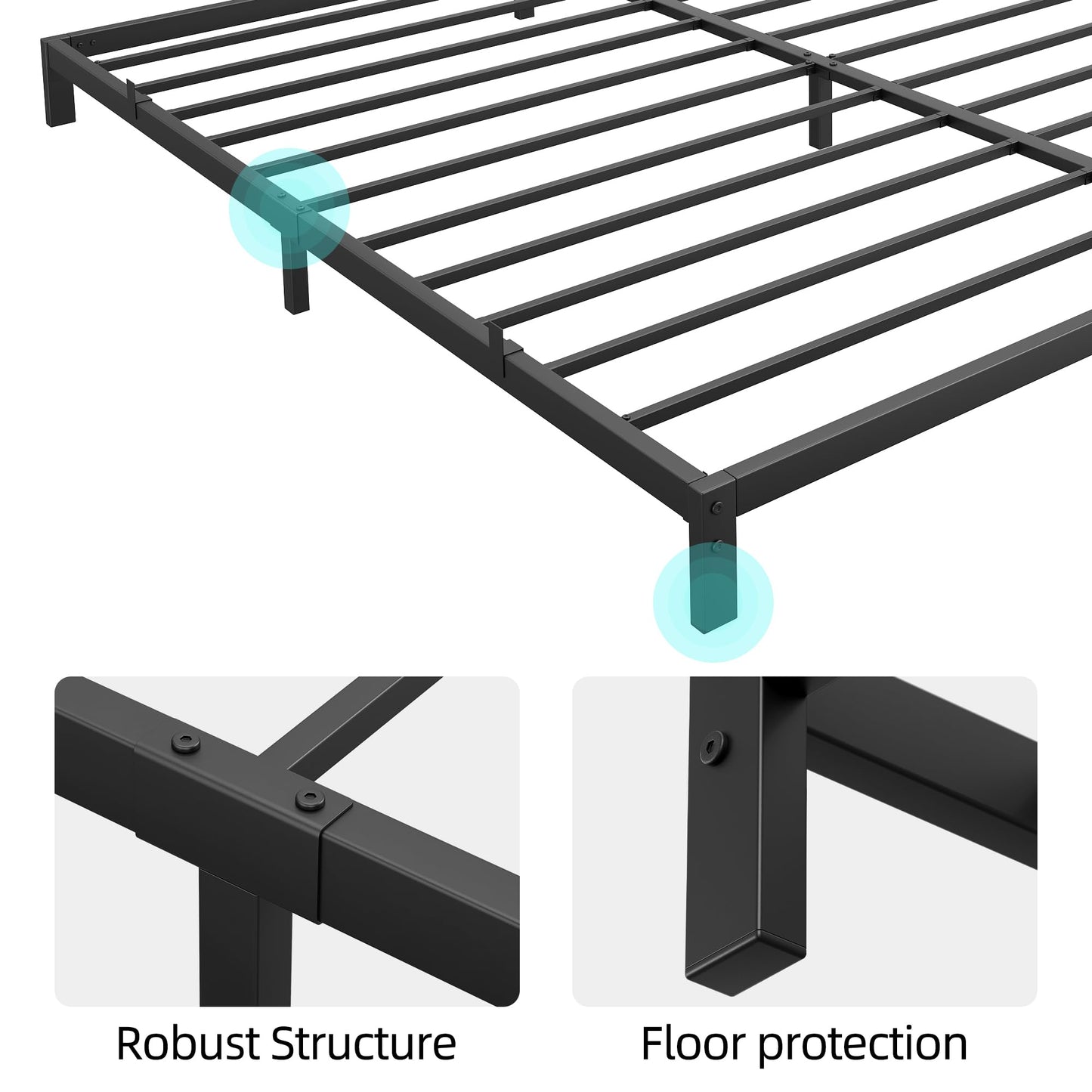 IDEALHOUSE 10 Inch Twin Bed Frames with Under Bed Storage, Heavy Duty Mattress Foundation, Easy Assembly, No Box Spring Needed, 75.2" Dx39 Wx10 H Platform Bed for Bedroom, Apartment, Black, Metal
