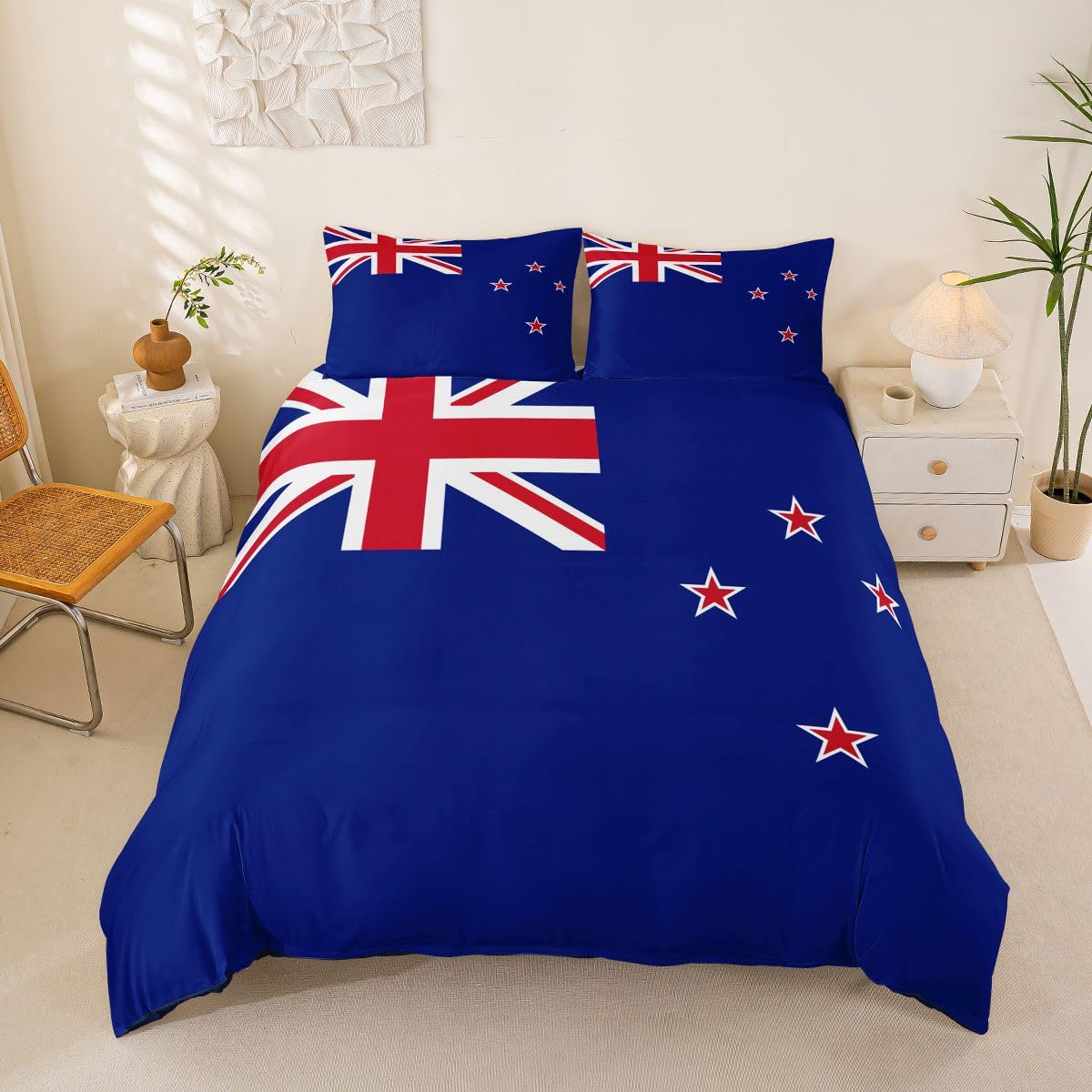 Feelyou New Zealand Flag Duvet Cover Full Size Boys Girls New Zealander Bedding Set Breathable Soft World Countries Comforter Cover 3Pcs International Flag Bedroom Decor Soccer Sports Game