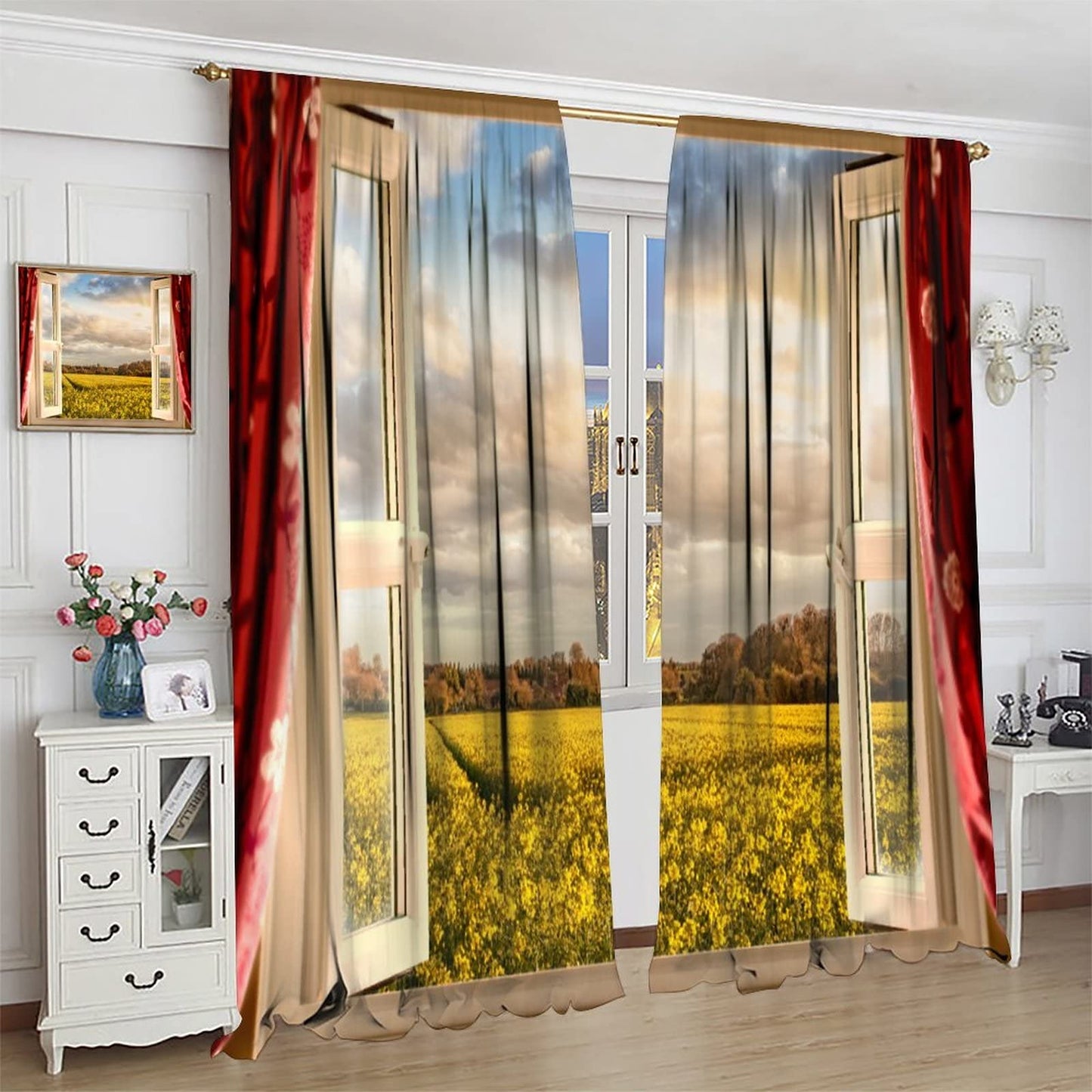 BAEKJIN Nature Landscape Curtains Scenery Garden The Setting Sun Rod Pocket Blackout Window Drapes 2 Panels Set for Bedroom Living Room Decor 42x45in