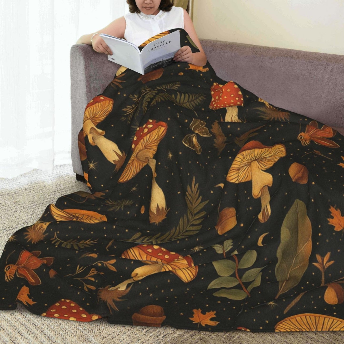 BINBINNIAO Vintage Mushroom and Leaves Blanket Flannel Couch Sofa Home Outdoors Keep Warm Blankets 50"x40"