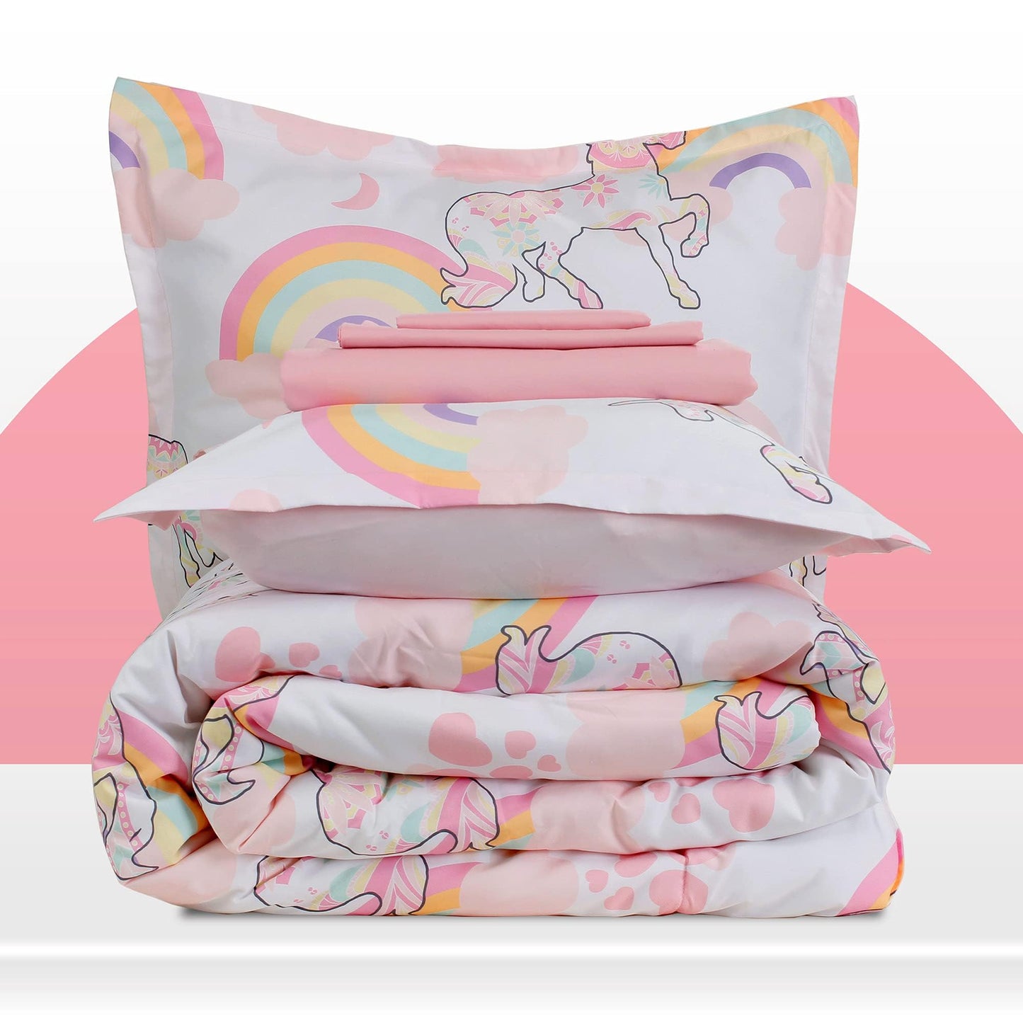 SLEEP ZONE Kids Twin Bedding Comforter Set - Super Cute & Soft Kids Bedding Bed in a Bag 5 Pieces Set with Comforter, Sheet, Pillowcase & Sham (Pink Unicorn)