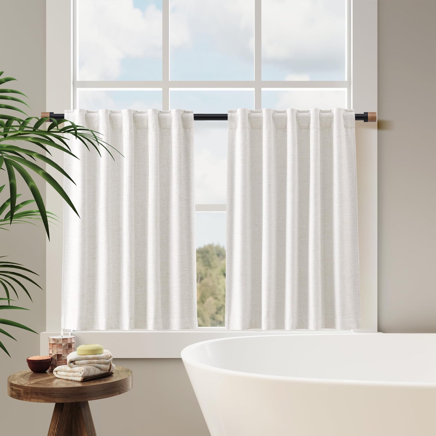 Nanspring 100% Blackout Kitchen Linen Curtains Back Tab Small Drape 36 Inch Length Privacy Natural Elegant Short Black Out Cafe Curtain Tier for Thermal Insulated Bedroom Cabinet Cream Ivory 30x36