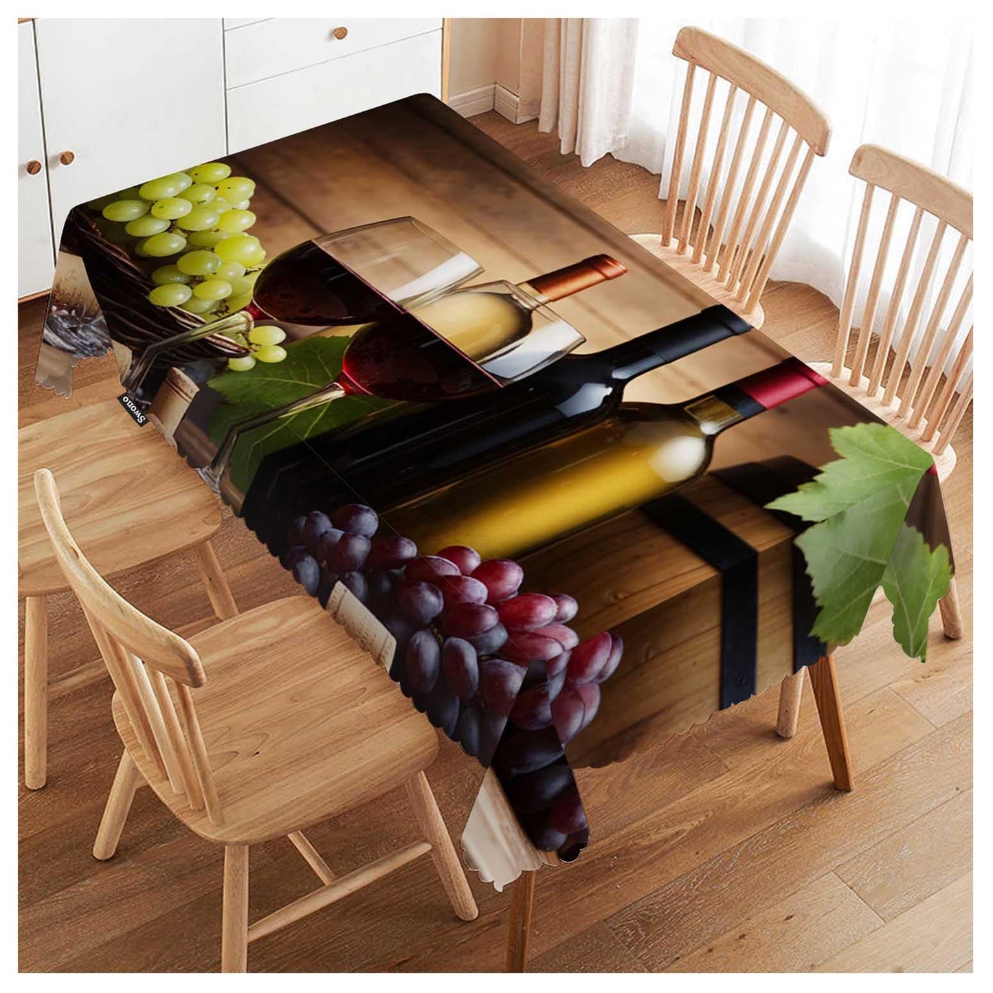 Swono 52x70 Inch Wine Tablecloth Red and White Wine Glass Grapes Wooden Farmhouse Dining Table Cloth Anti-Stain Talking Table Cover for Kitchen Dinning Room Coffee Store